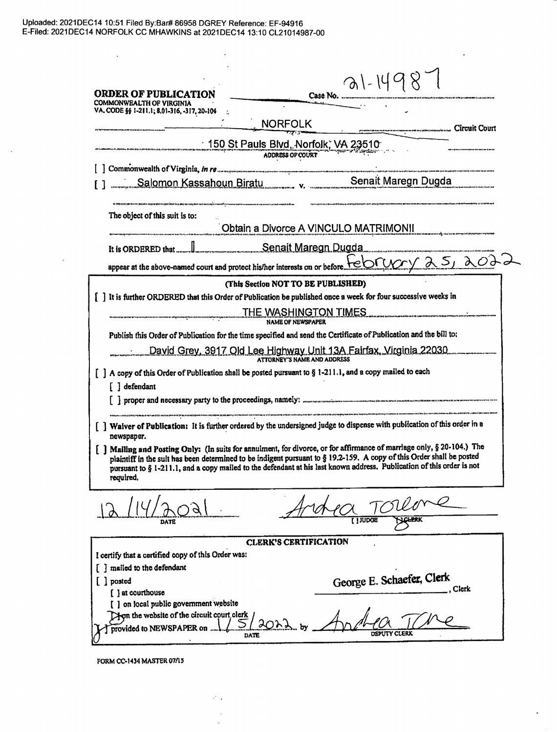 CL21-14987 Order of Publication