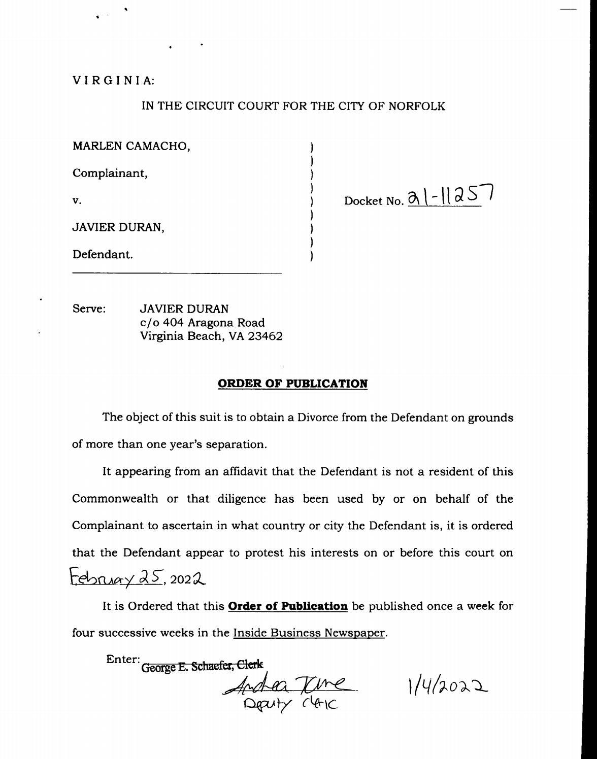 CL21-11257 Order Of Publication