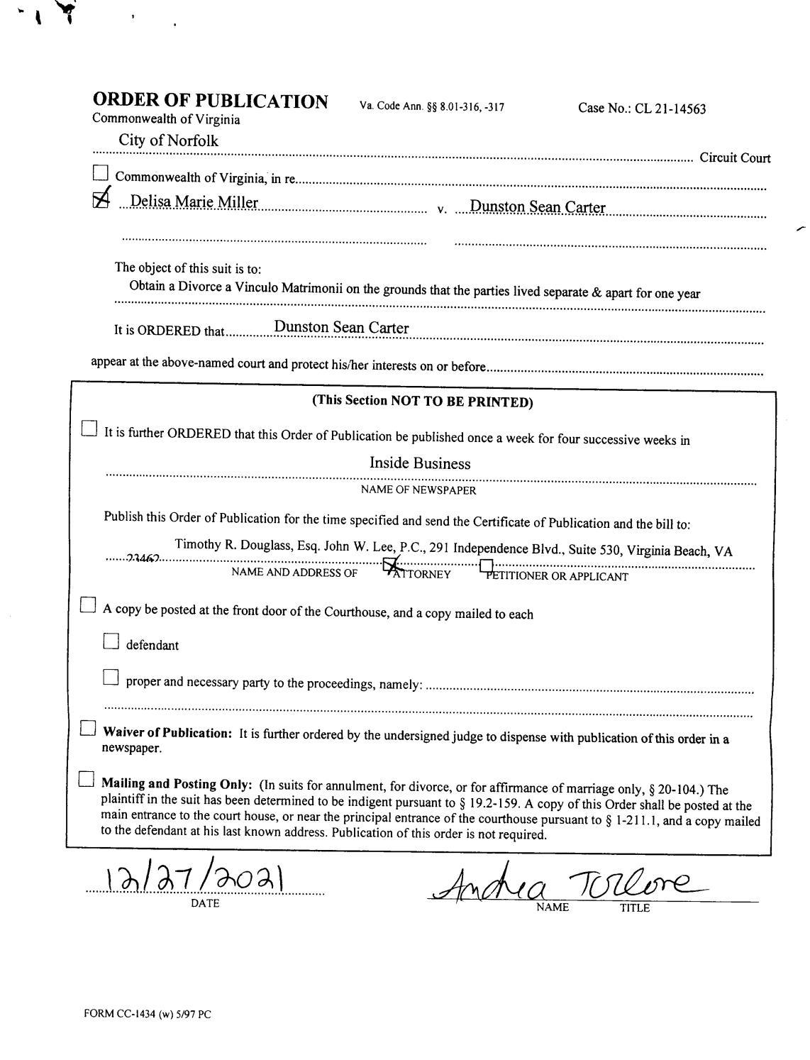 CL21-14563 Order Of Publication
