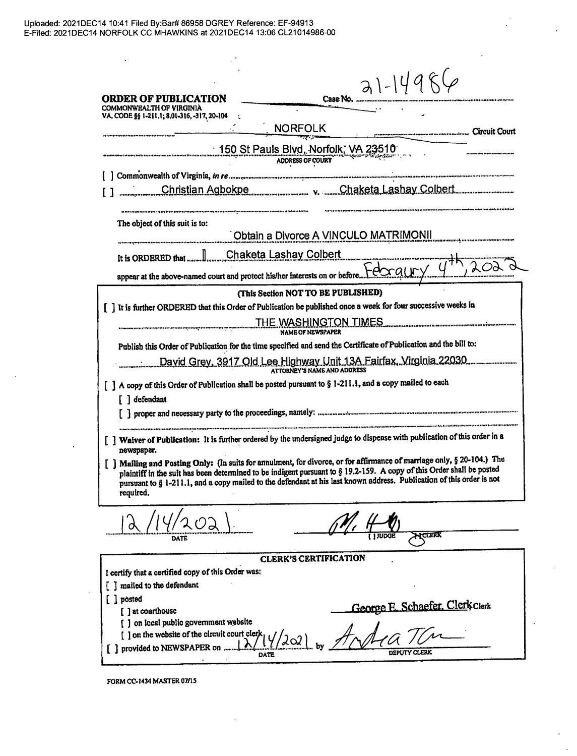 CL21-14986 Order Of Publication