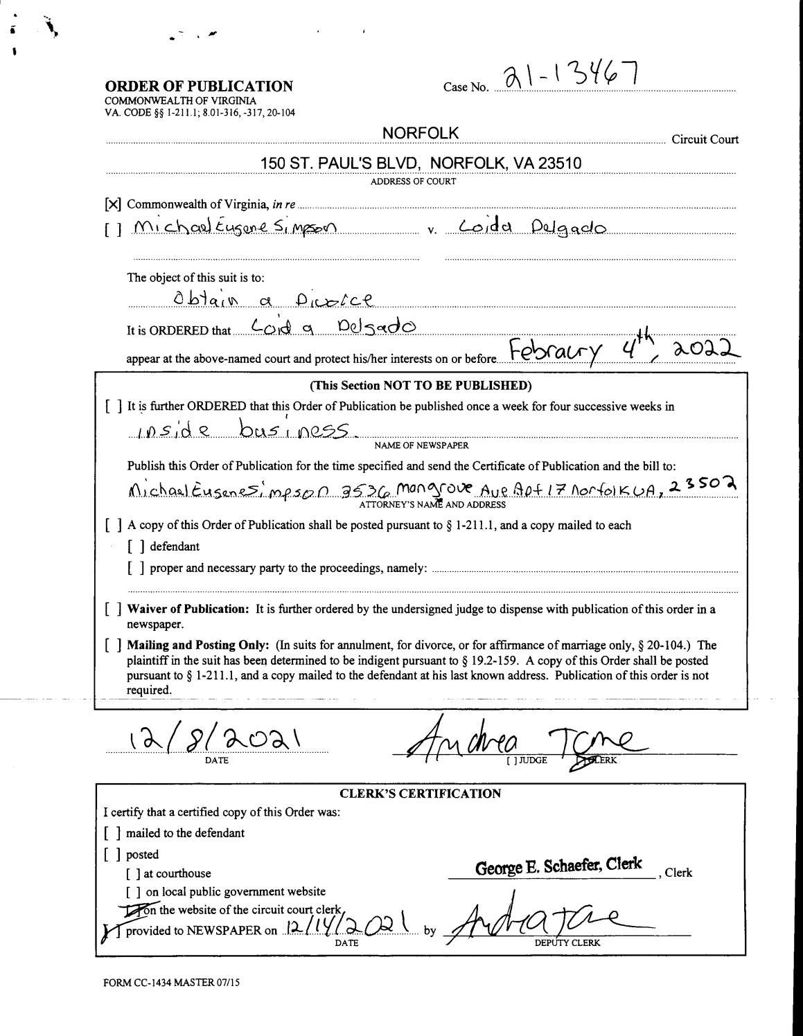 CL21-13467 Order Of Publication