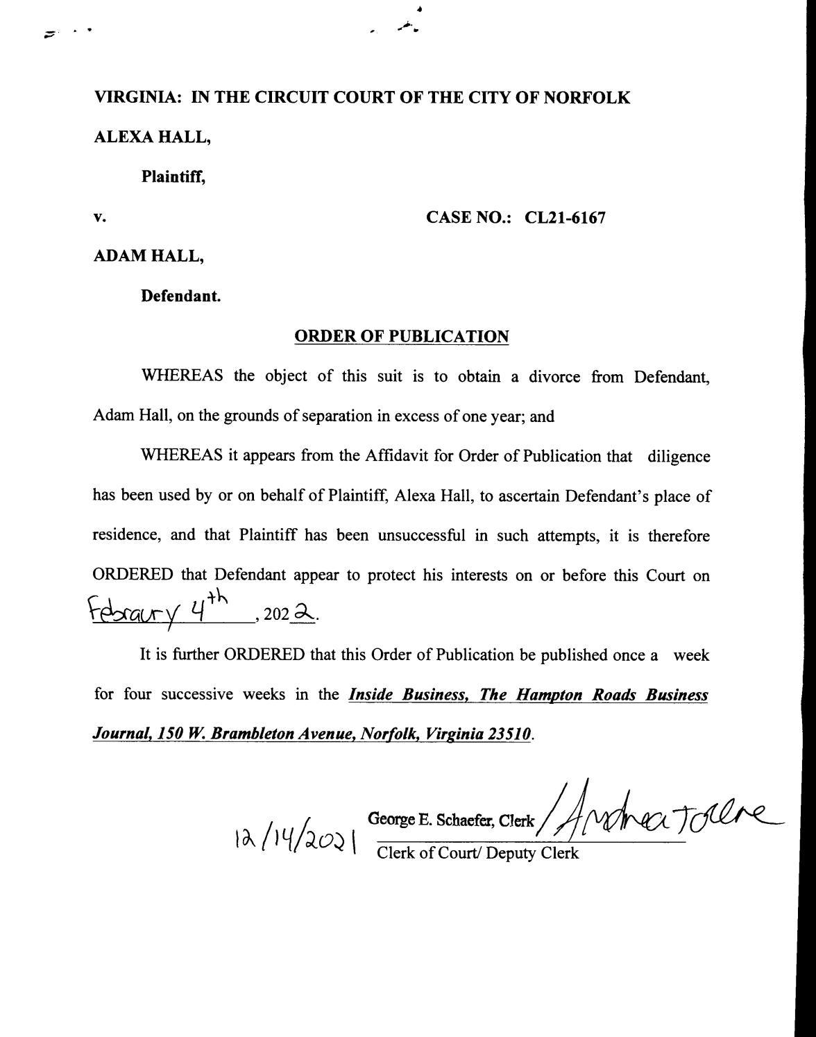 CL21-6167 Order Of Publication