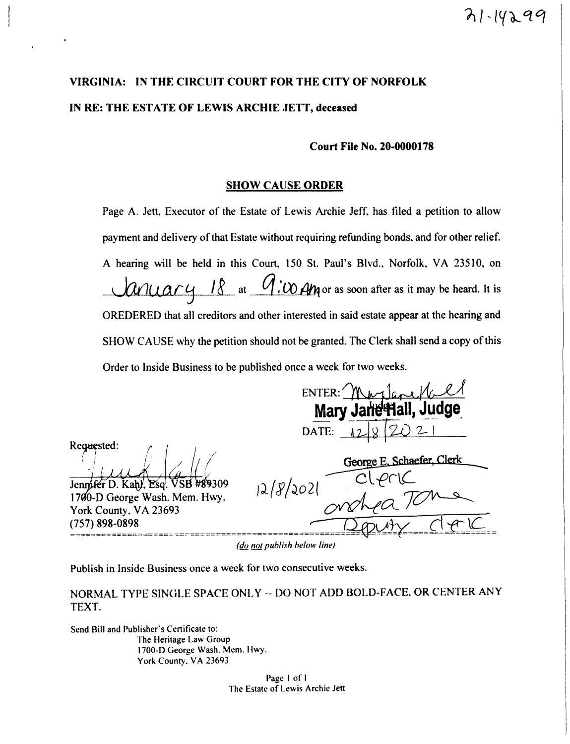 CL21-14299 Order Of Publication