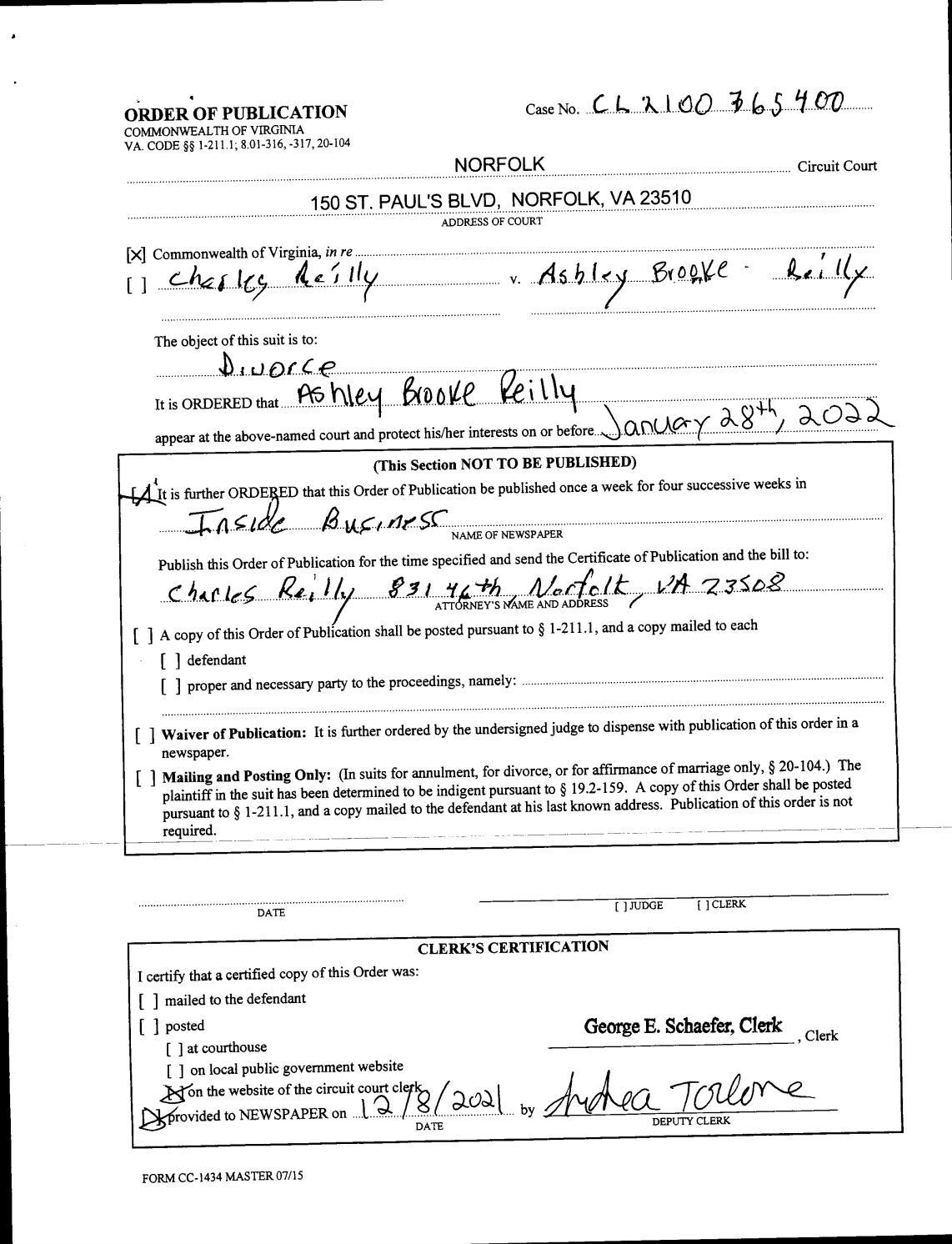 CL21-7654 Order Of Publication