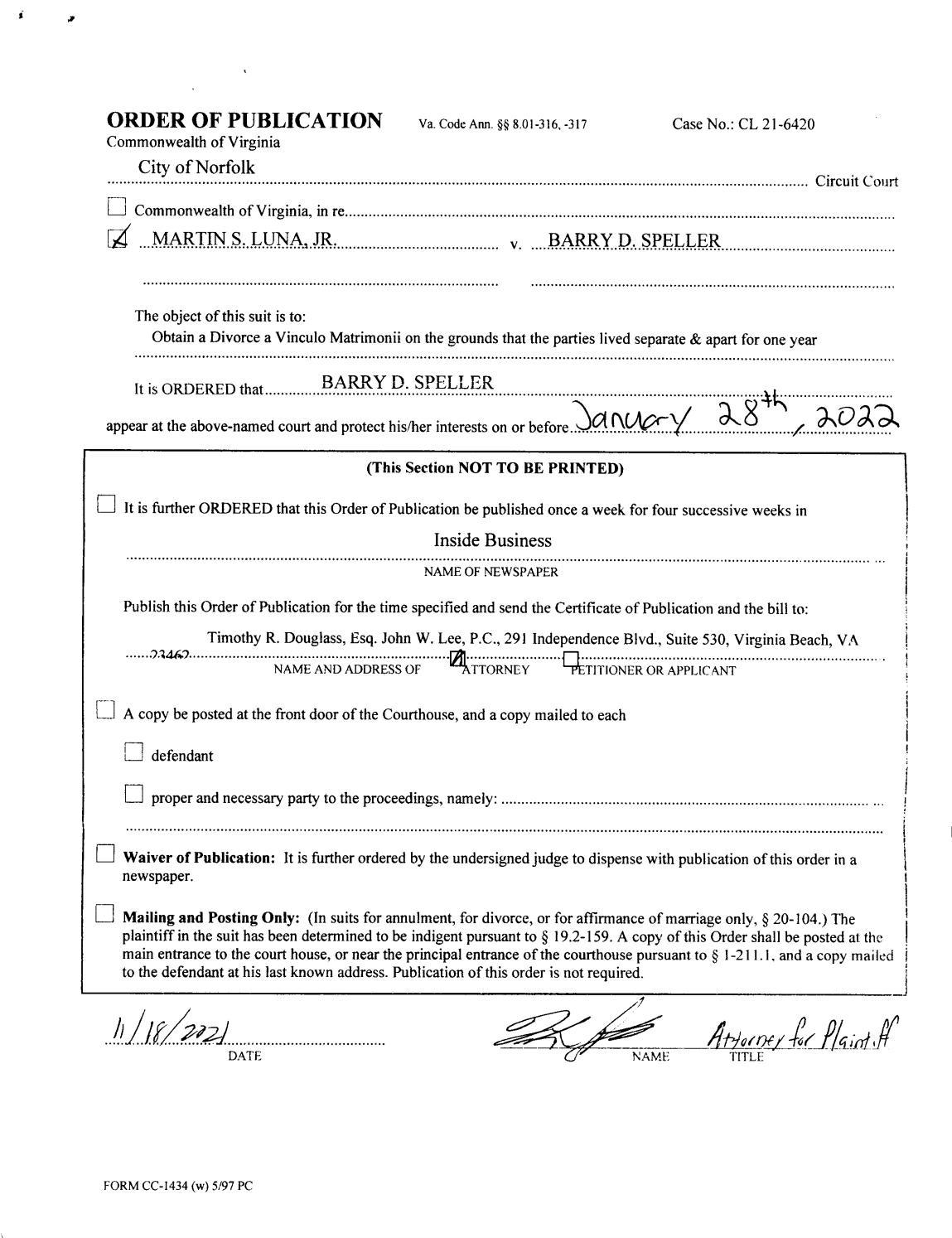 CL21-6420 Order Of Publication