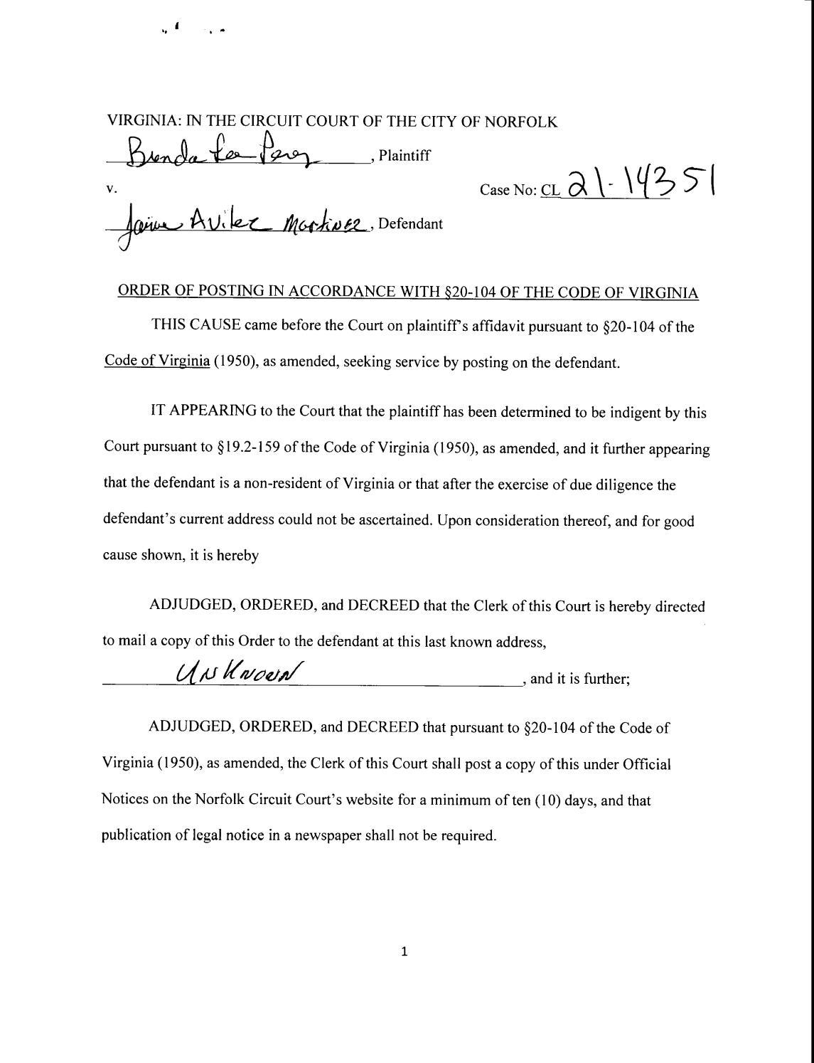 CL21-14351 Order Of Posting