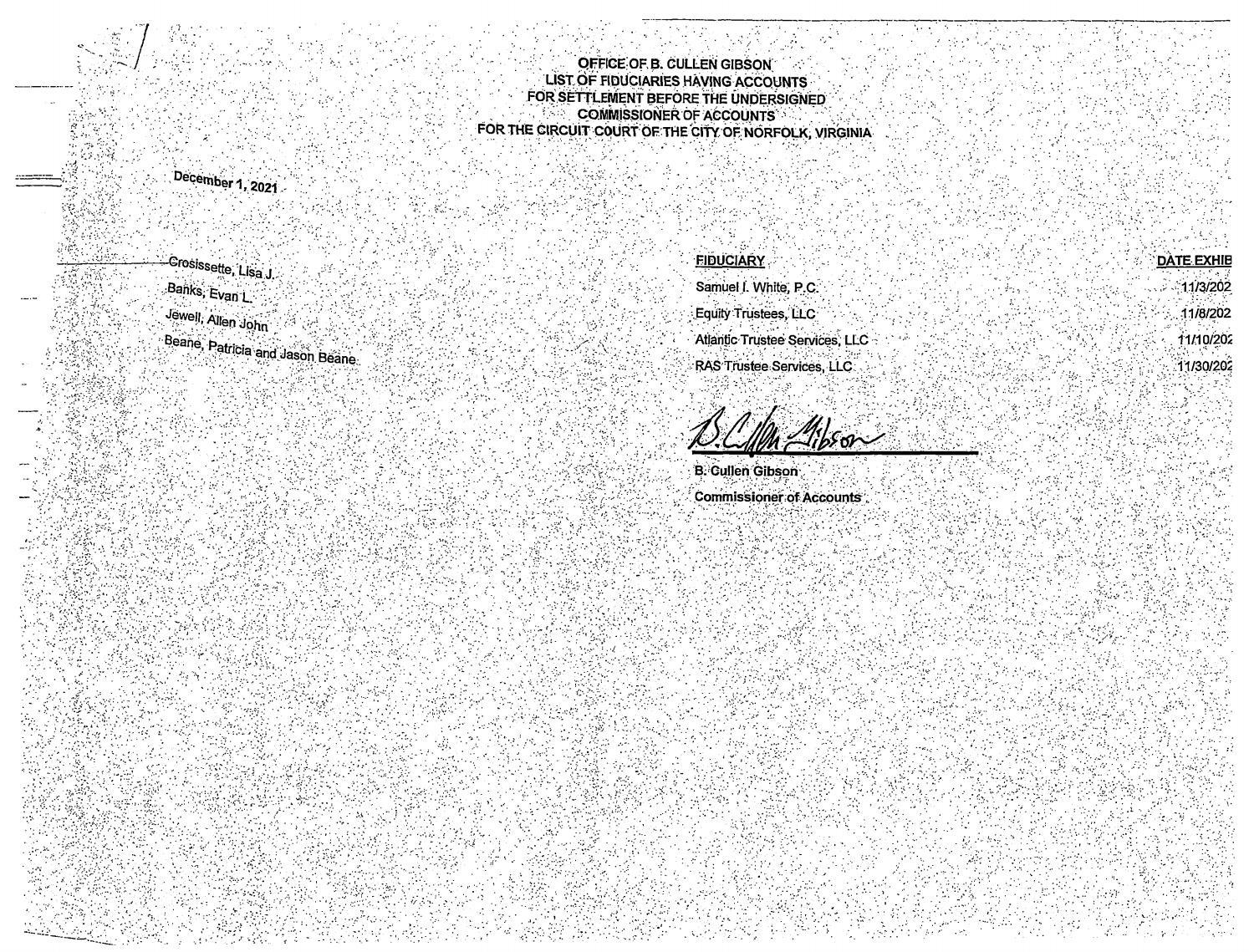 B. Cullen Gibson Commissioner Of Accounts/Fiduciary List