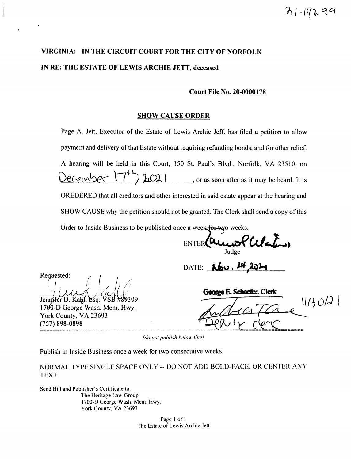 Order of Publication CL21-14299