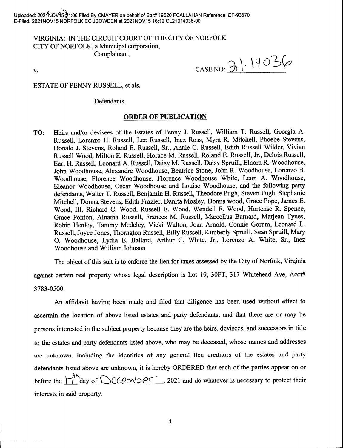 Order of Publication CL21-14036