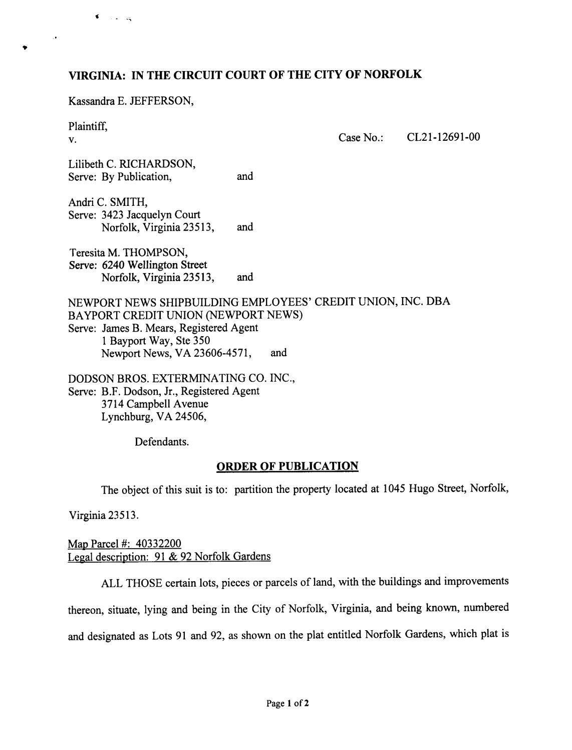 CL21-12691 Order of Publication
