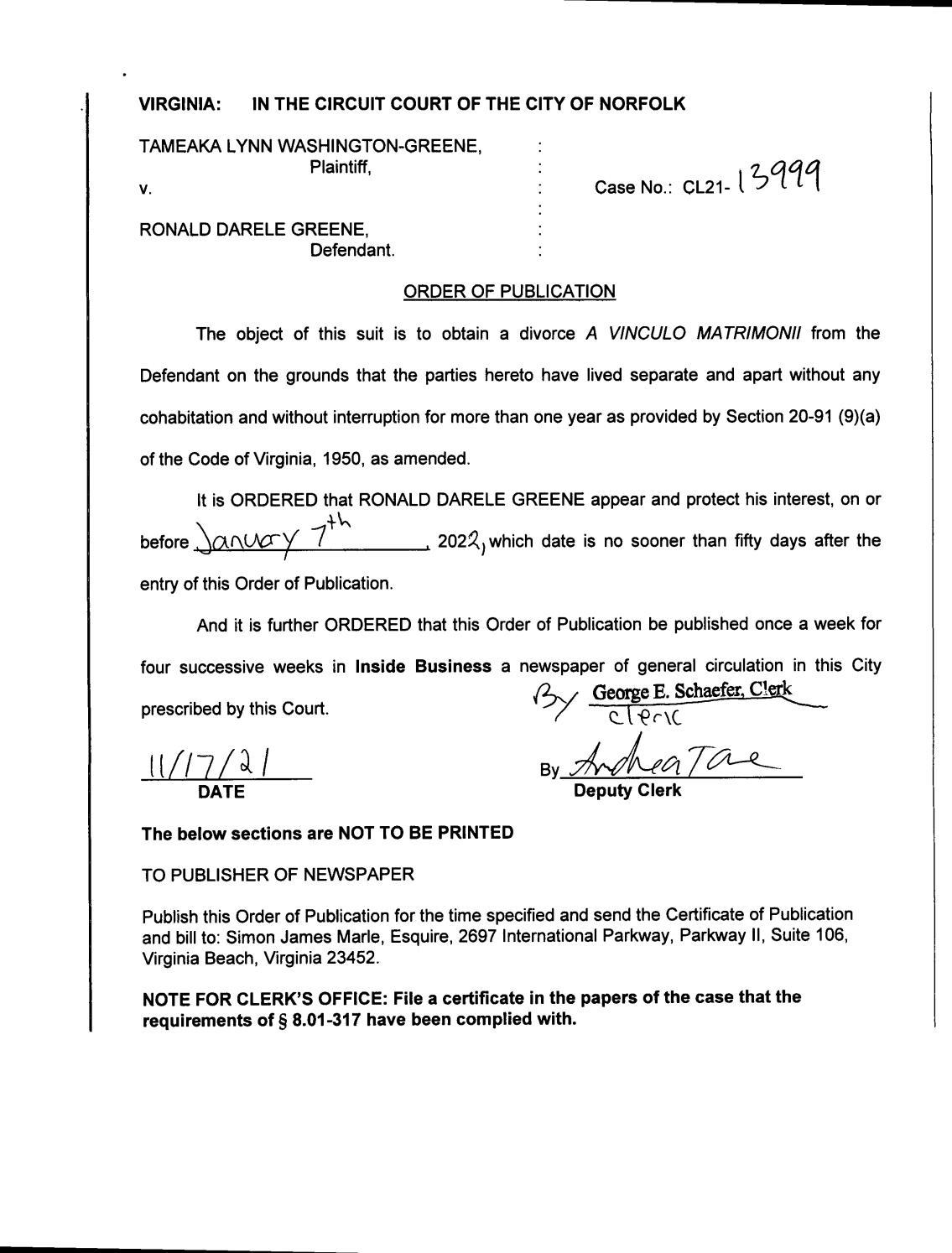 CL21-13999 Order of Publication