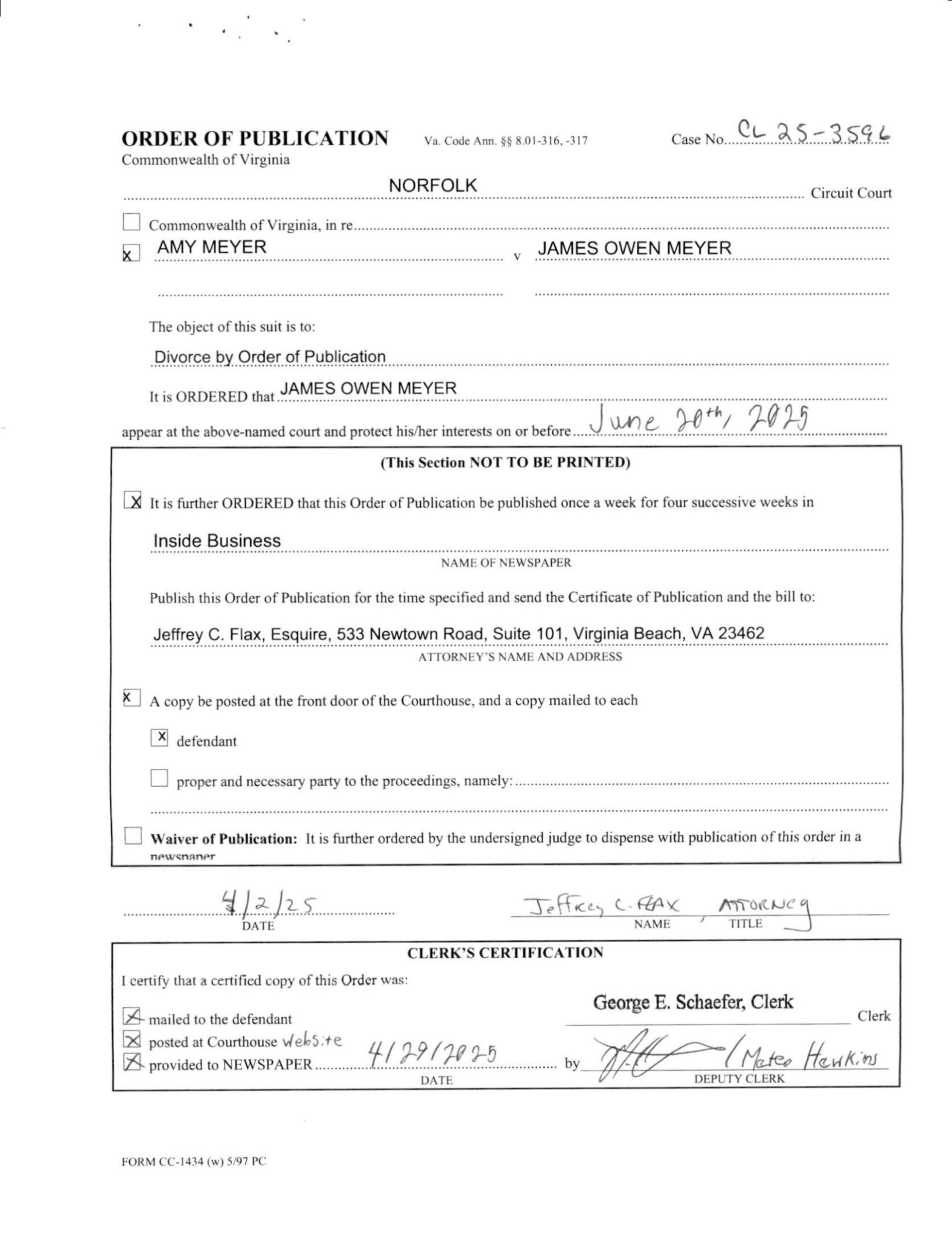 CL25-3596 Order of Publication