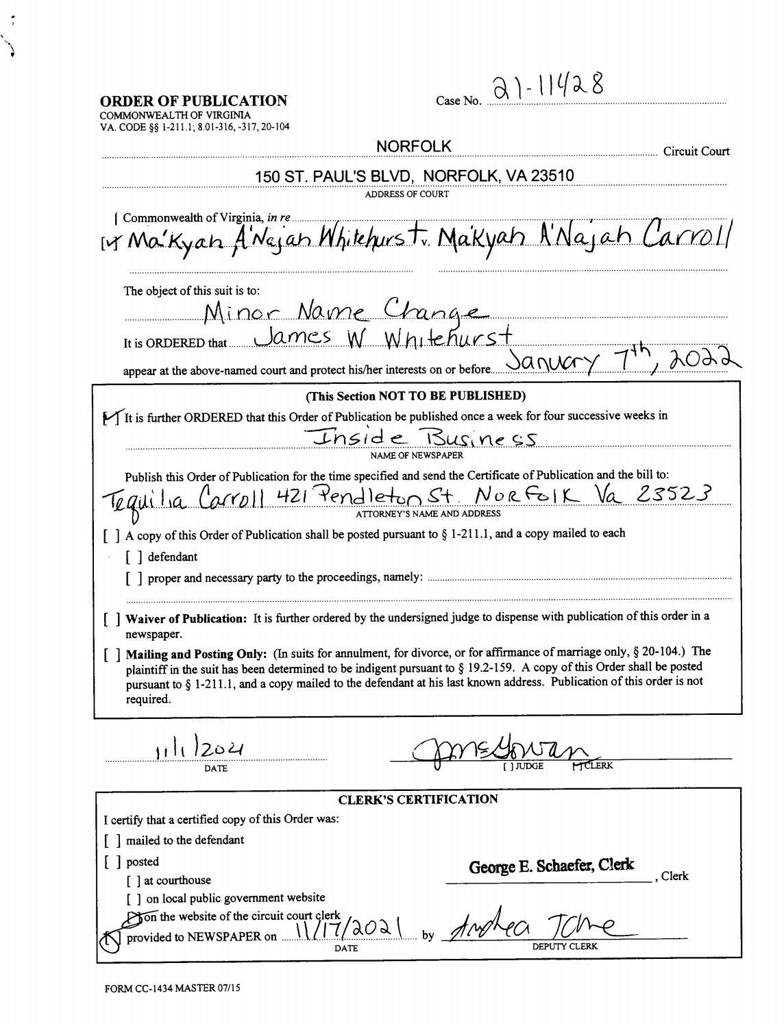CL21-11428 Order of Publication
