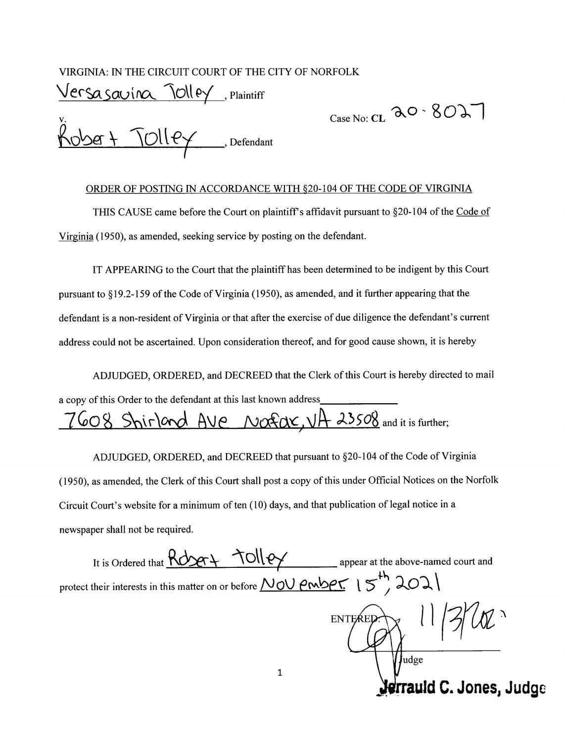 CL20-8027  Order Of Posting