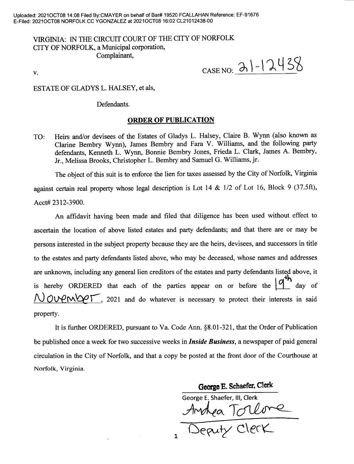 CL21-12438 Order of Publication