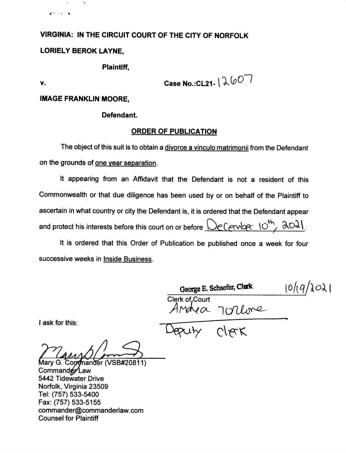 CL21-12607 Order Of Publication