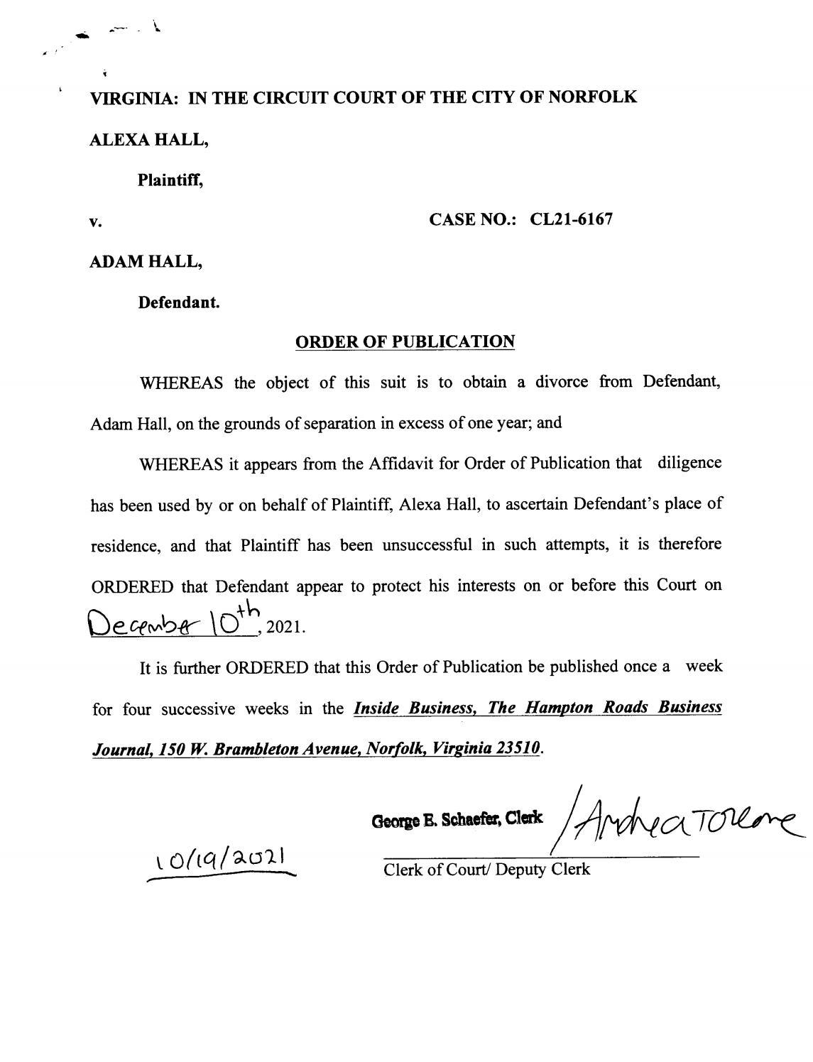 CL21-6167 Order Of Publication