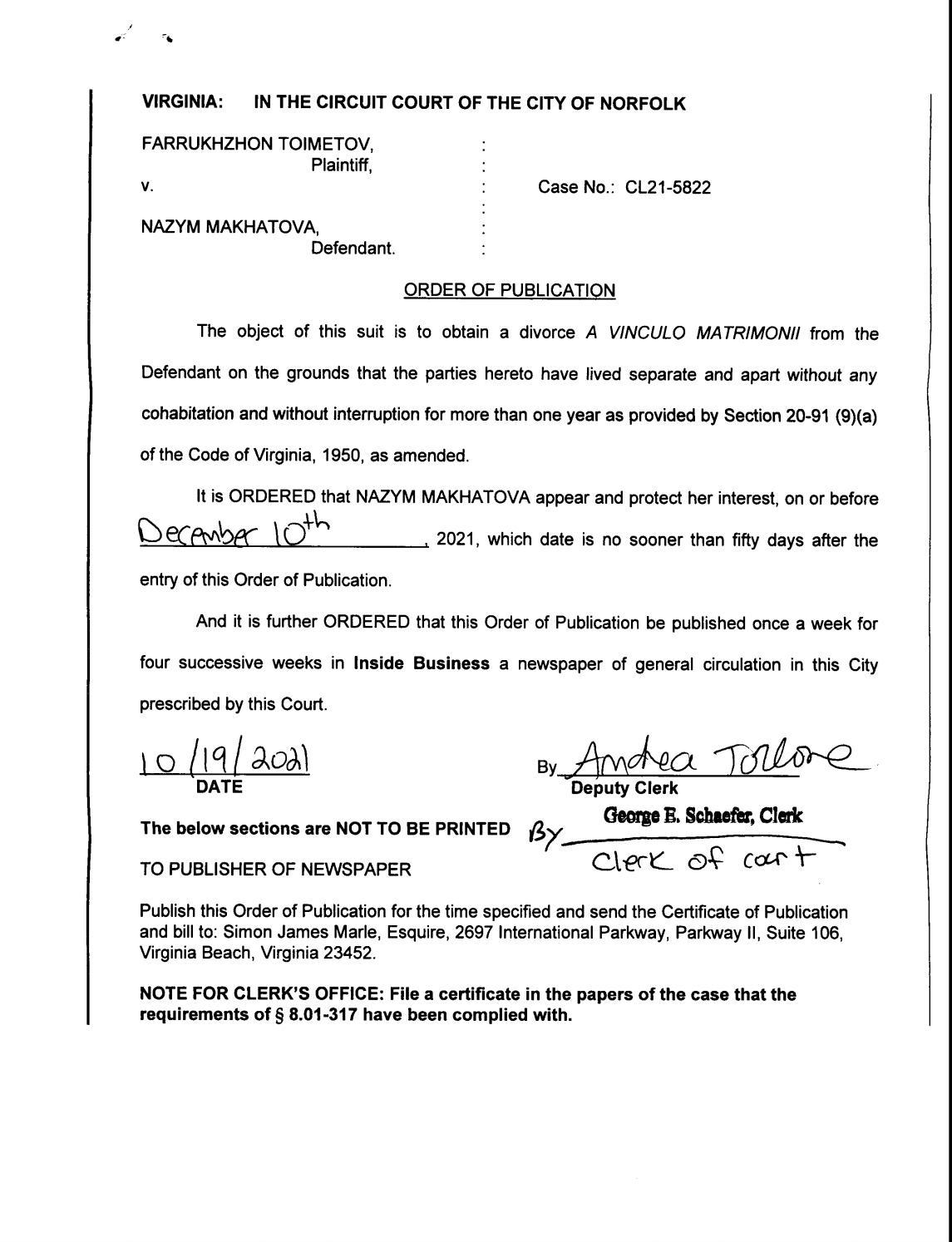 CL21-5822 Order of Publication
