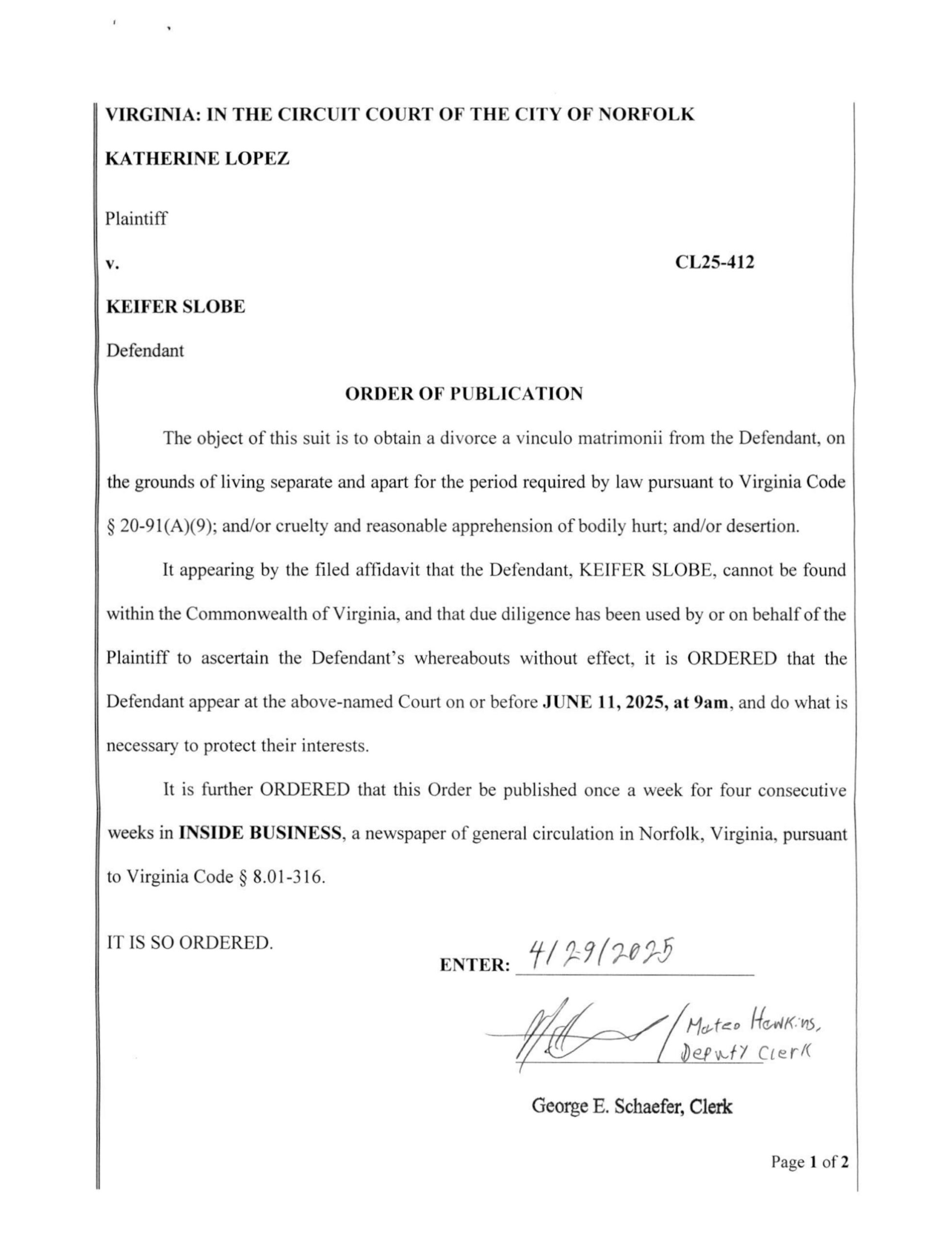 CL25-412 Order of Publication