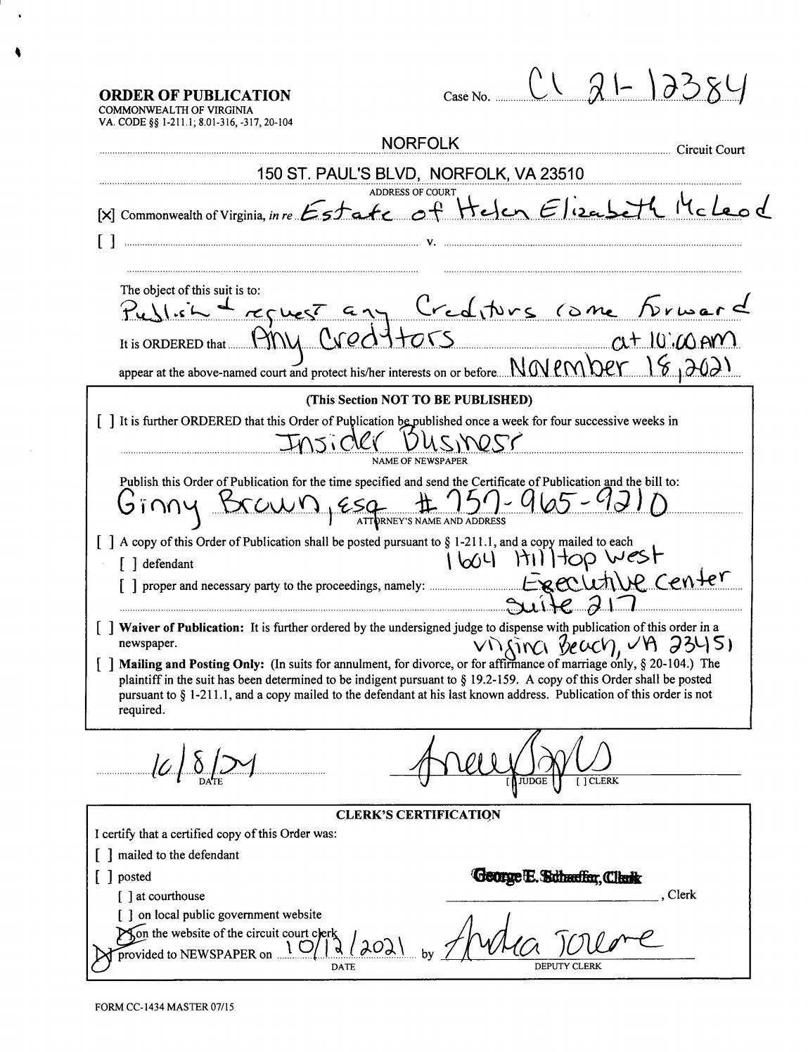 CL21-12384 order of publication