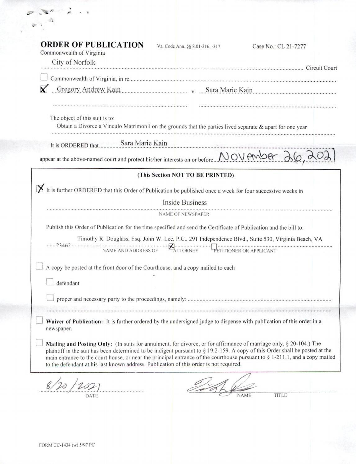 CL21-7277 Order Of Publication