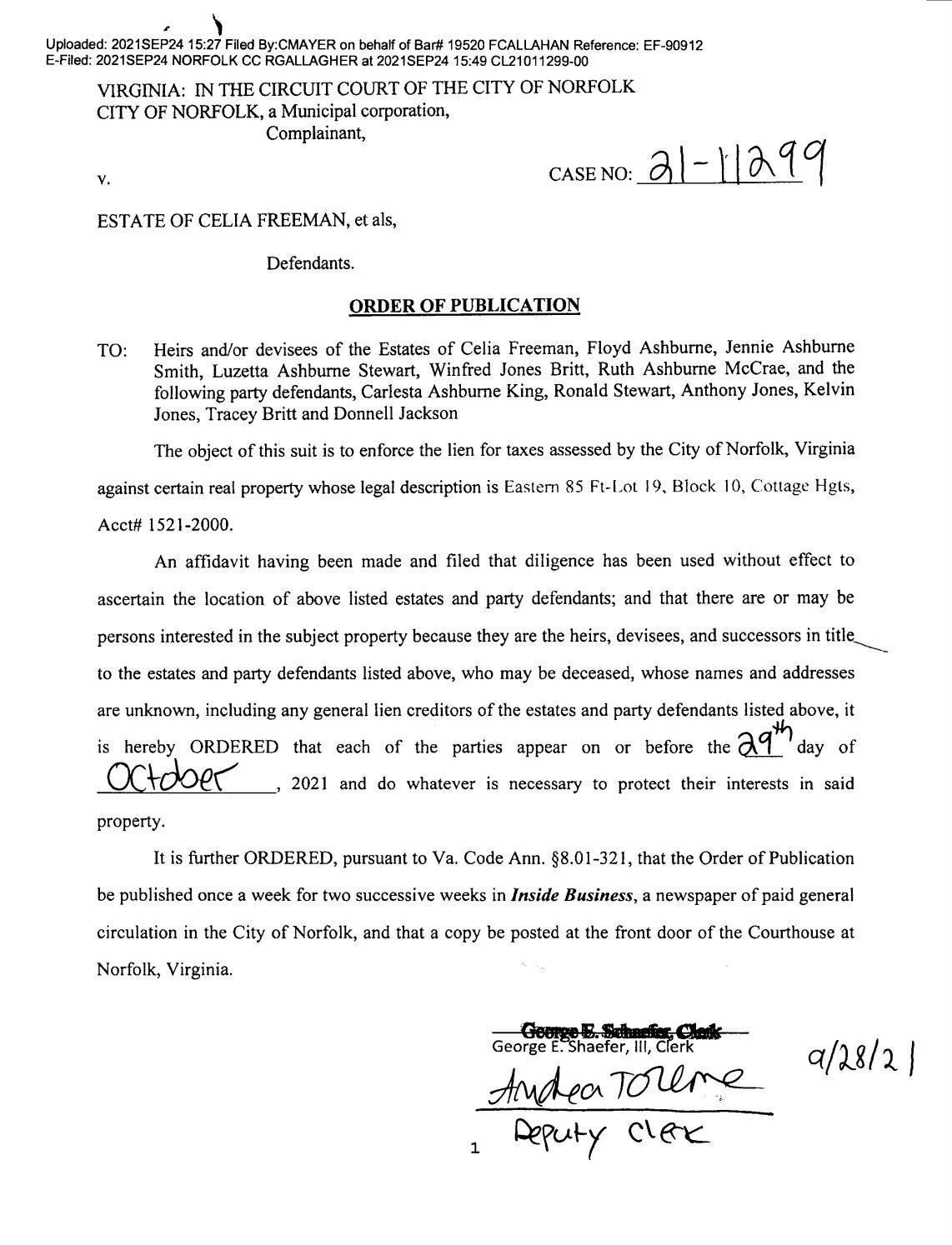CL21-11299 Order of Publication