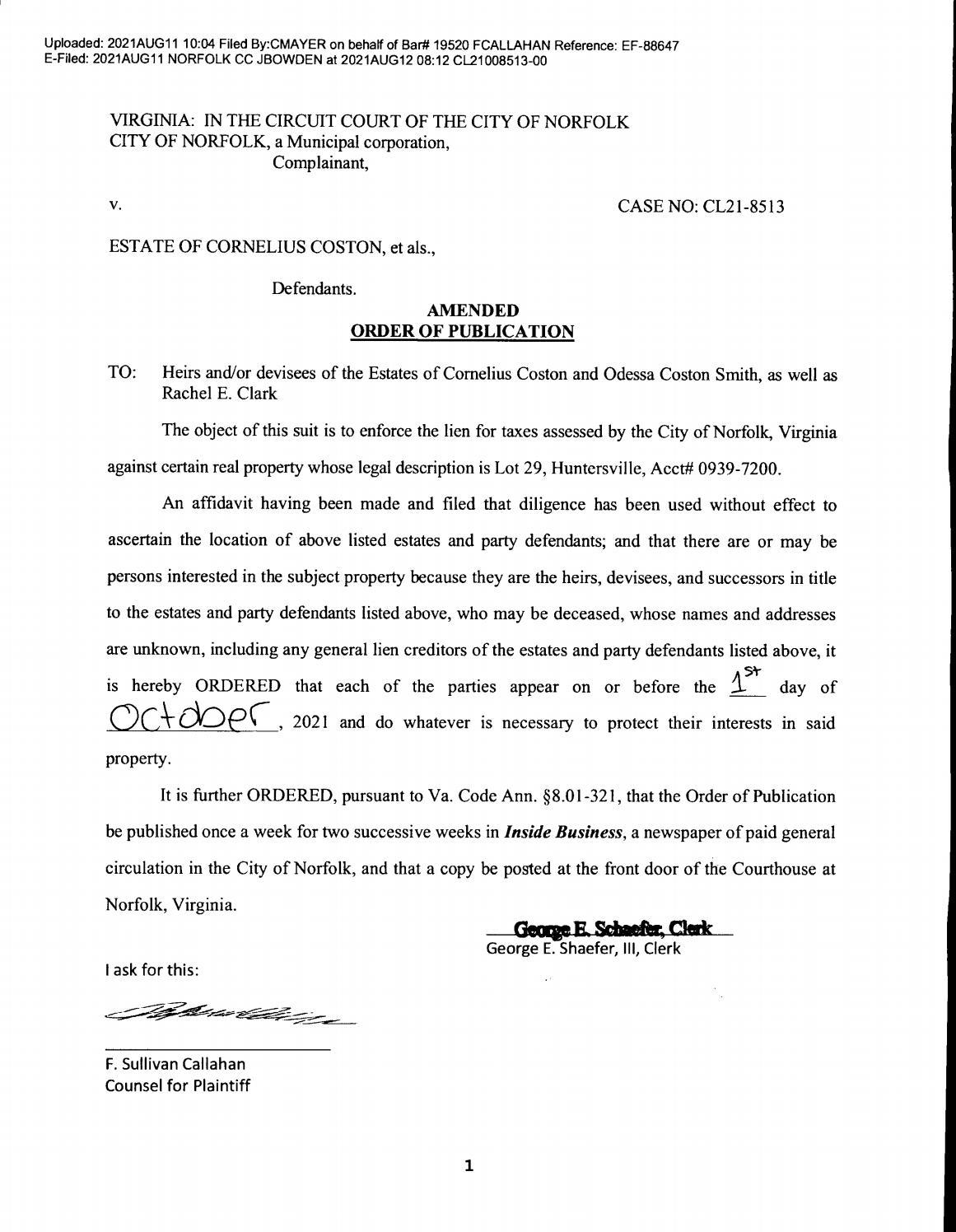 CL21-8513 Order of Publication