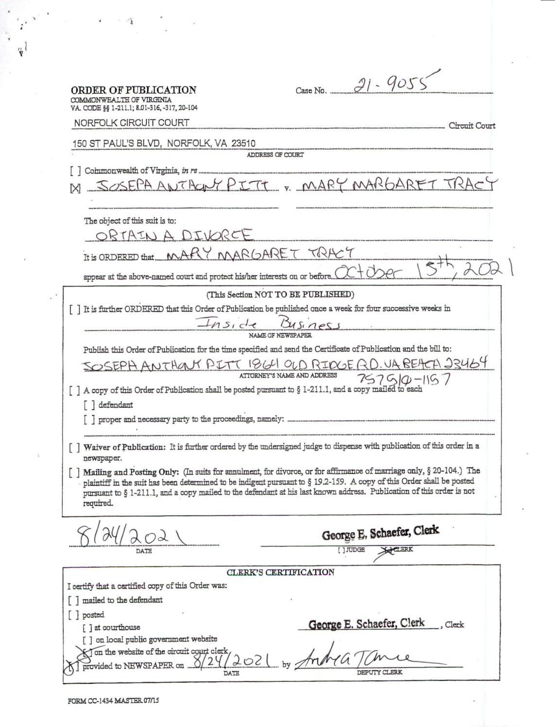 CL21-9055  Order Of Publication