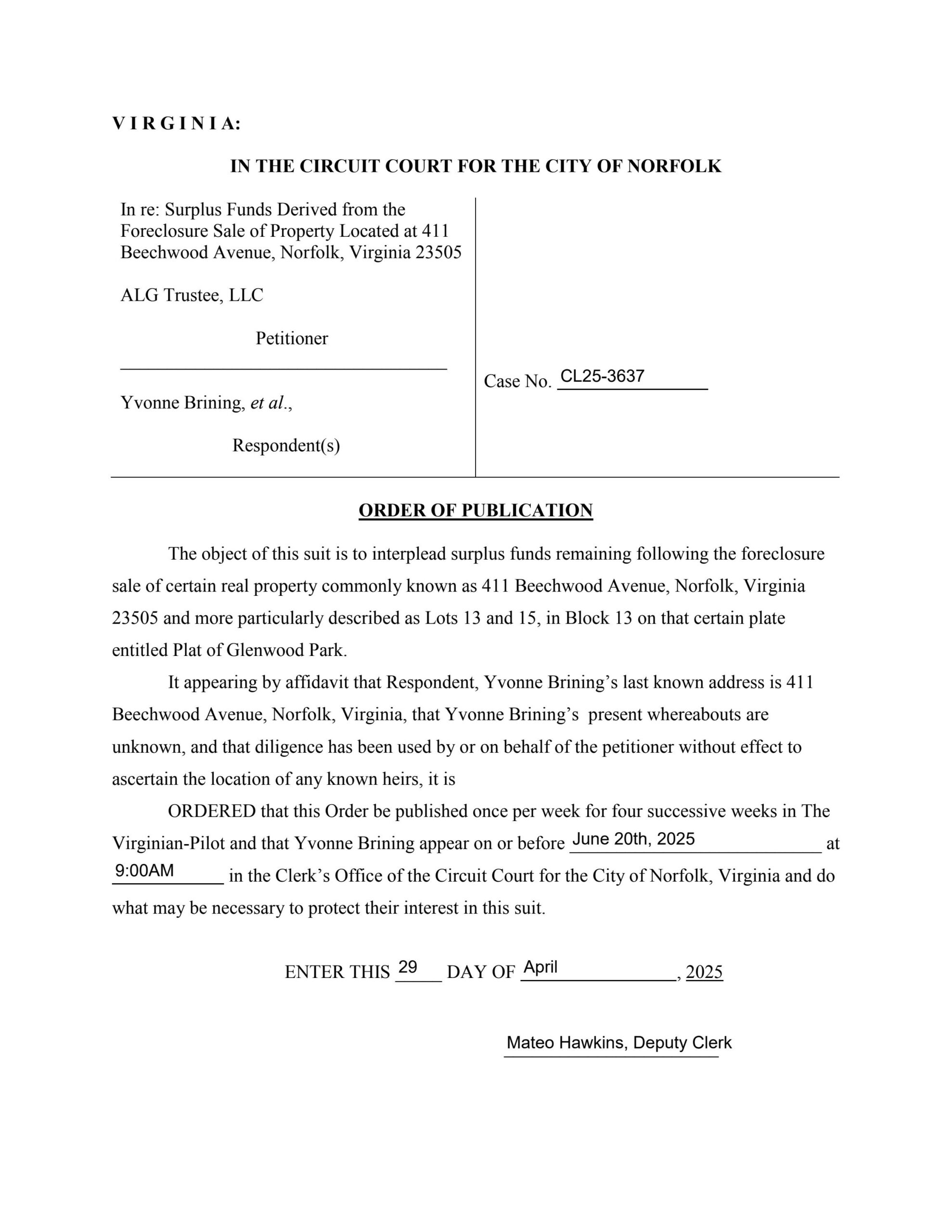 CL25-3637 Order of Publication