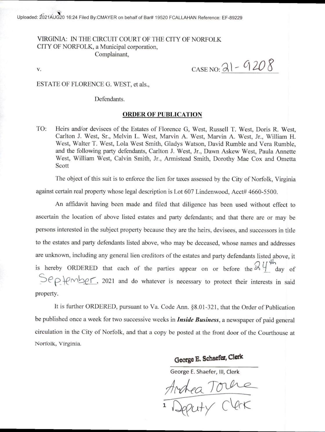 CL21-9208 Order Of Publication