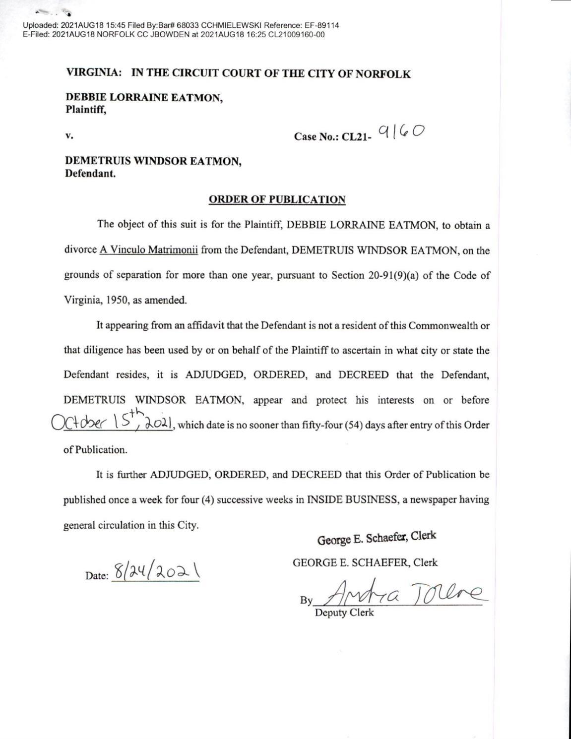 CL21-9160 Order Of Publication