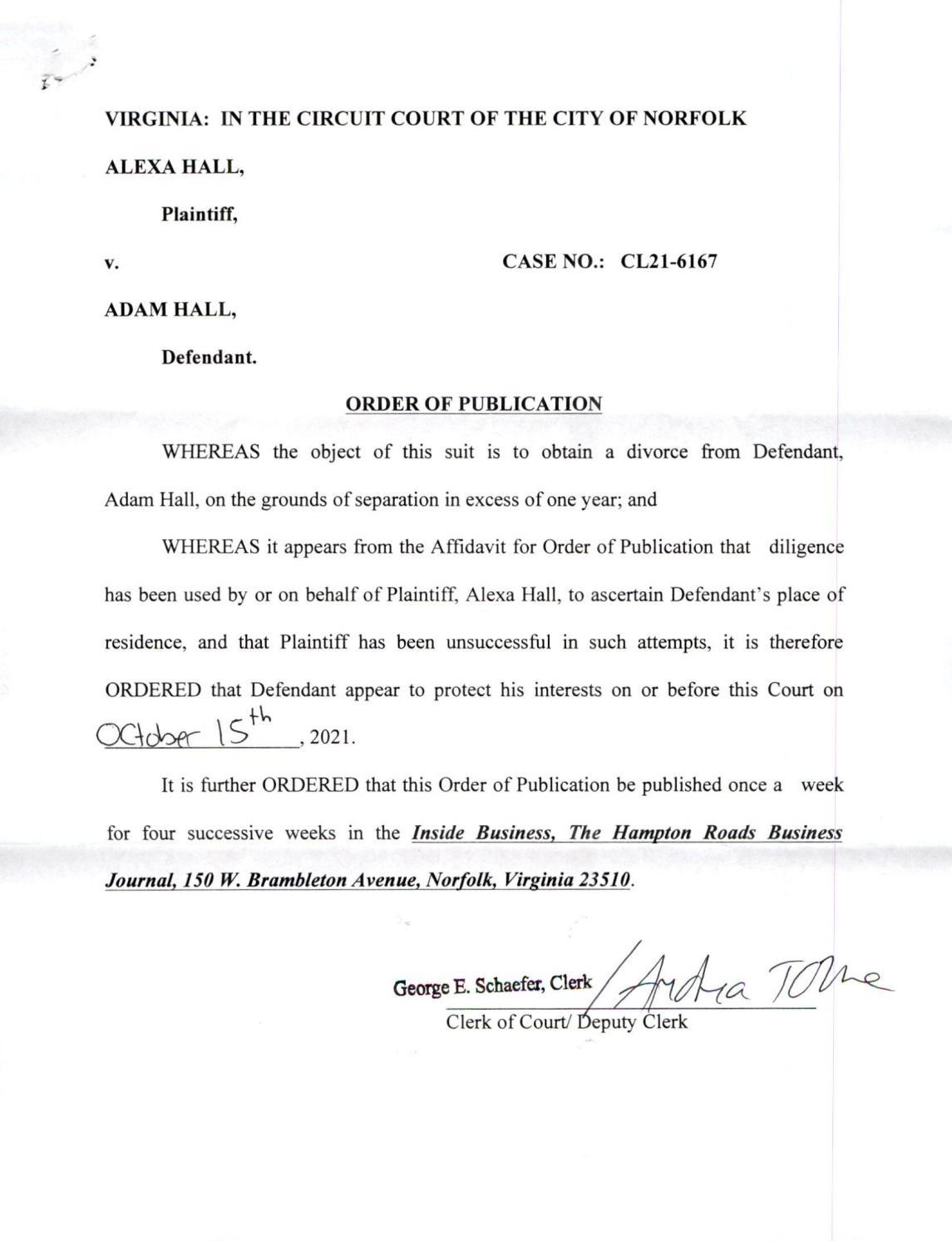 CL21-6167 Order Of Publication