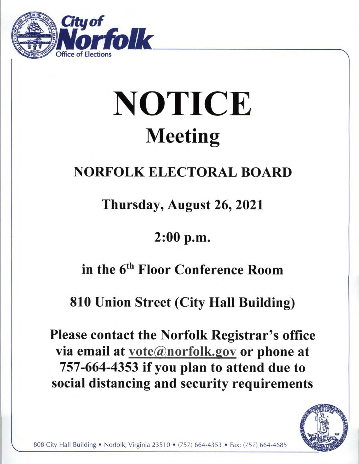 Electoral Board Meeting – 8/26/2021