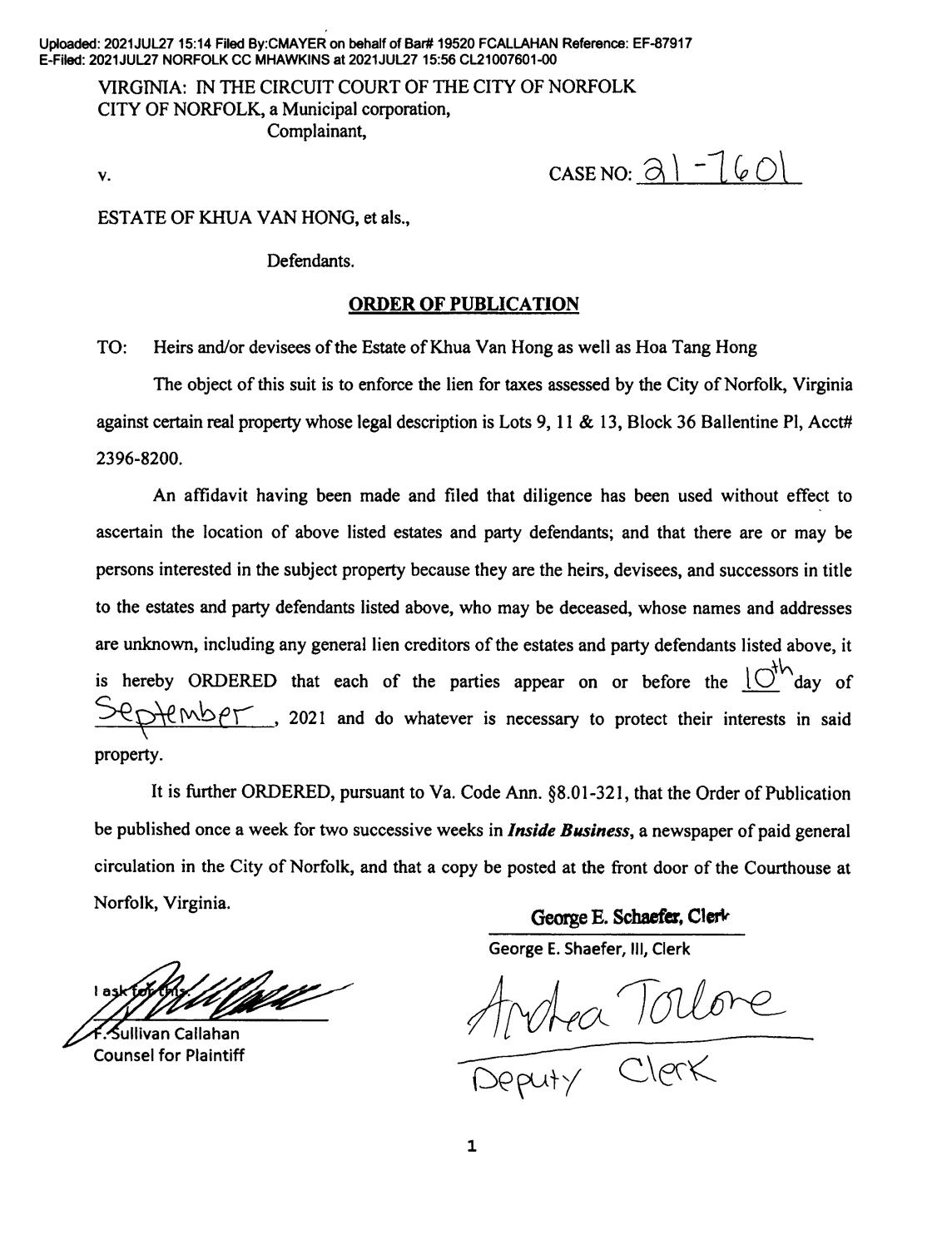 CL21-7601 Order of Publication