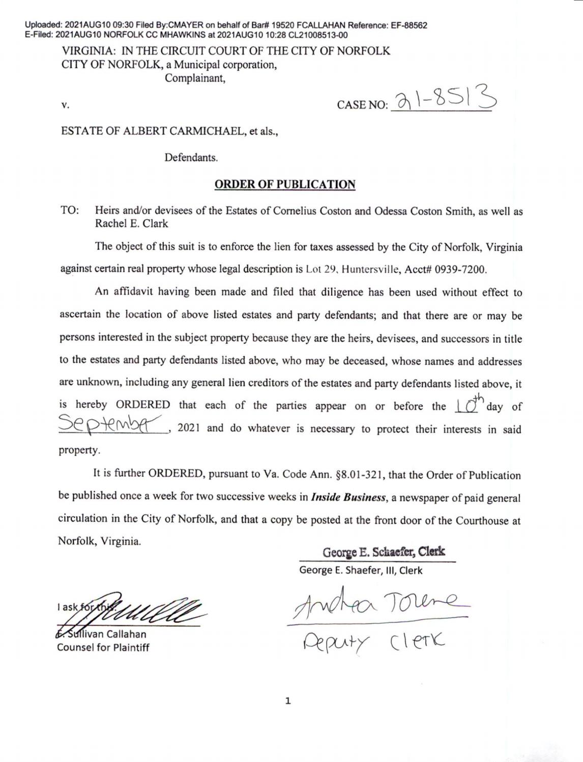 CL21-8513 Order of Publication