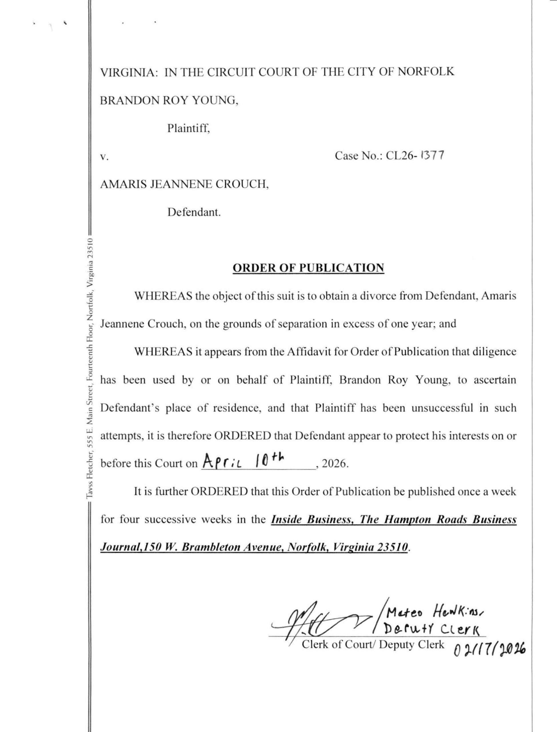 CL26-1377 Order of Publication