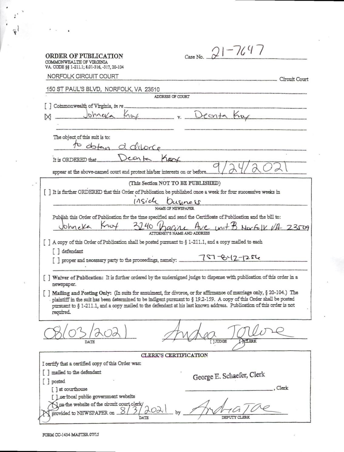 CL21-7647 Order of Publication