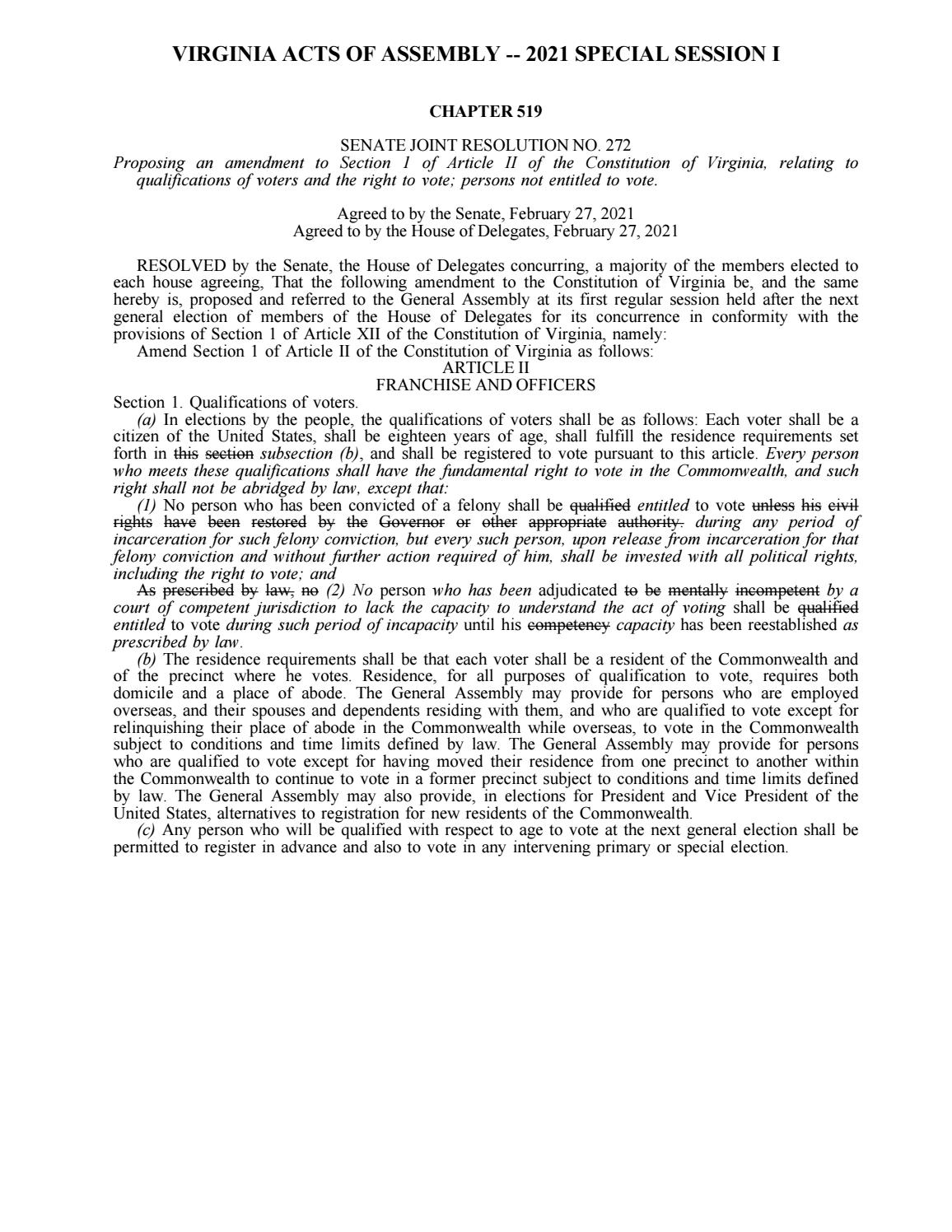 SENATE JOINT RESOLUTION NO. 272