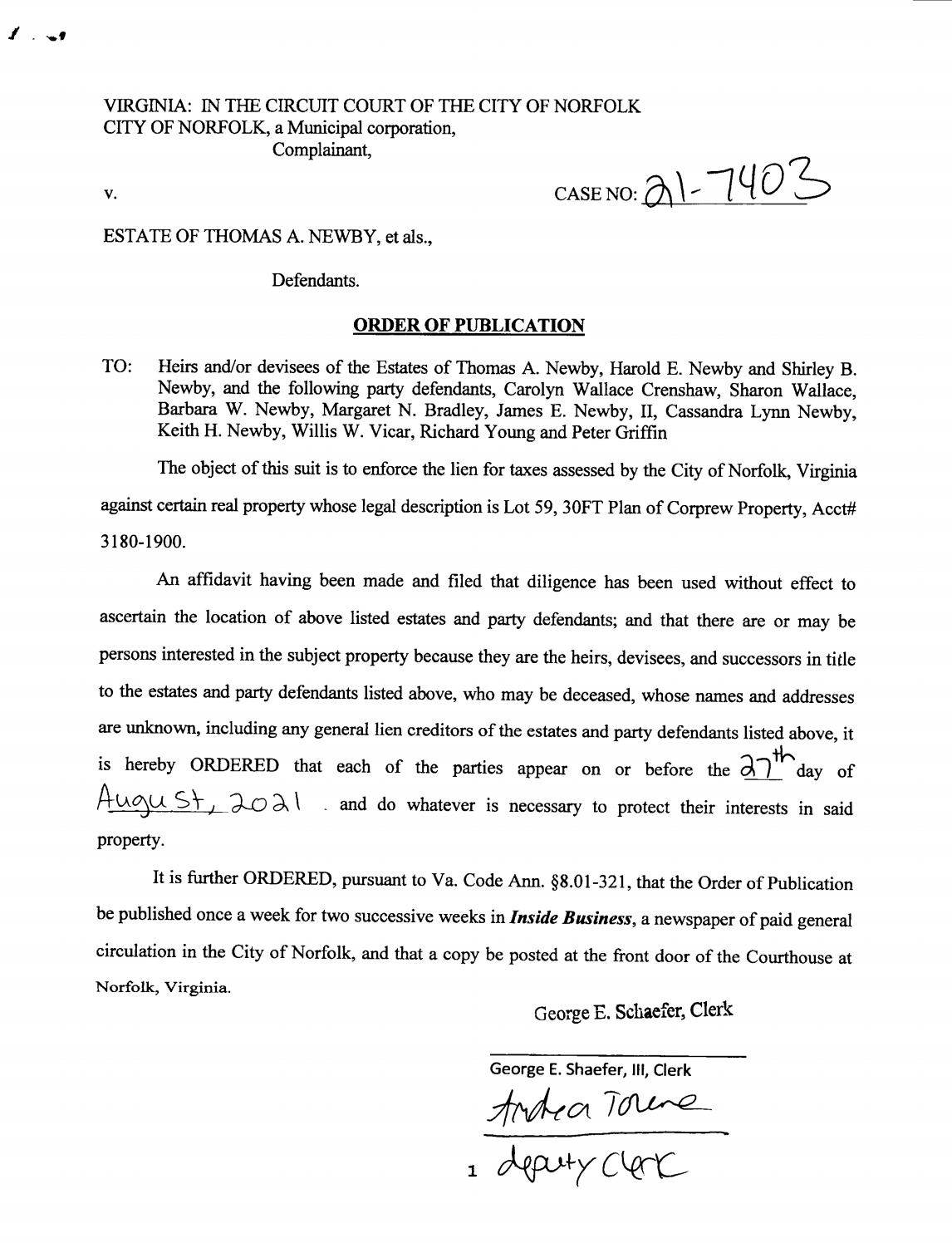 CL21-7403 Order of Publication