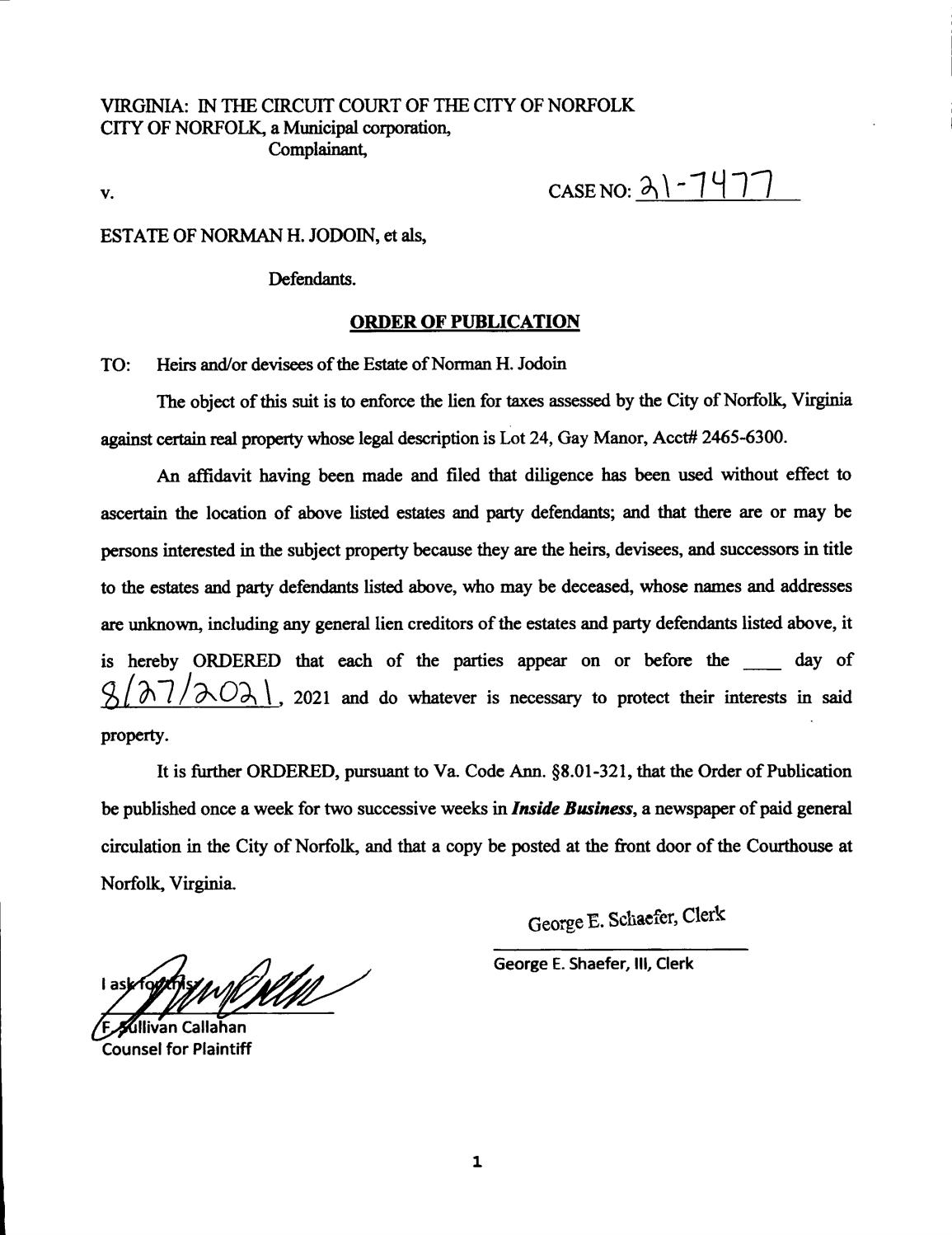 CL21-7477 Order of Publication