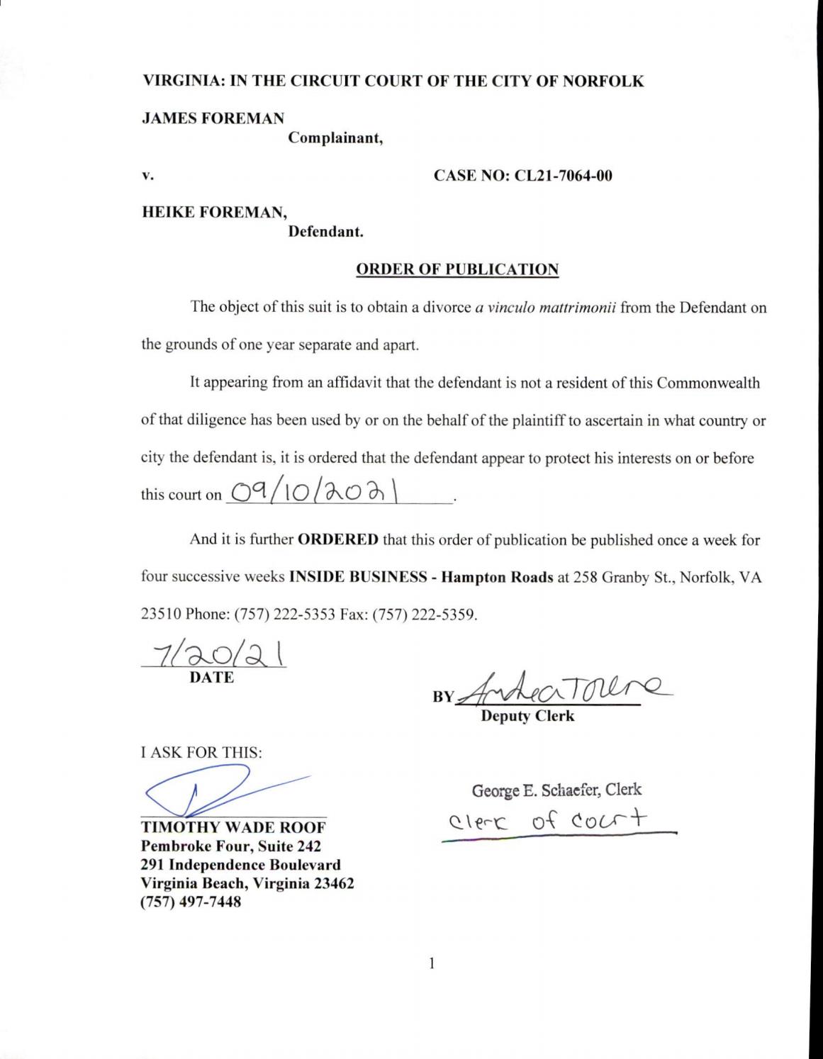 CL21-7064 Order Of Publication