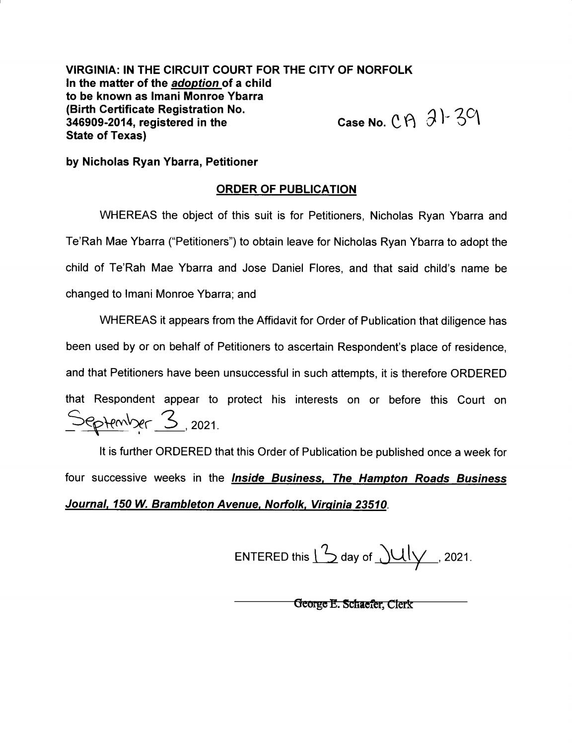 CA21-39 order of publication