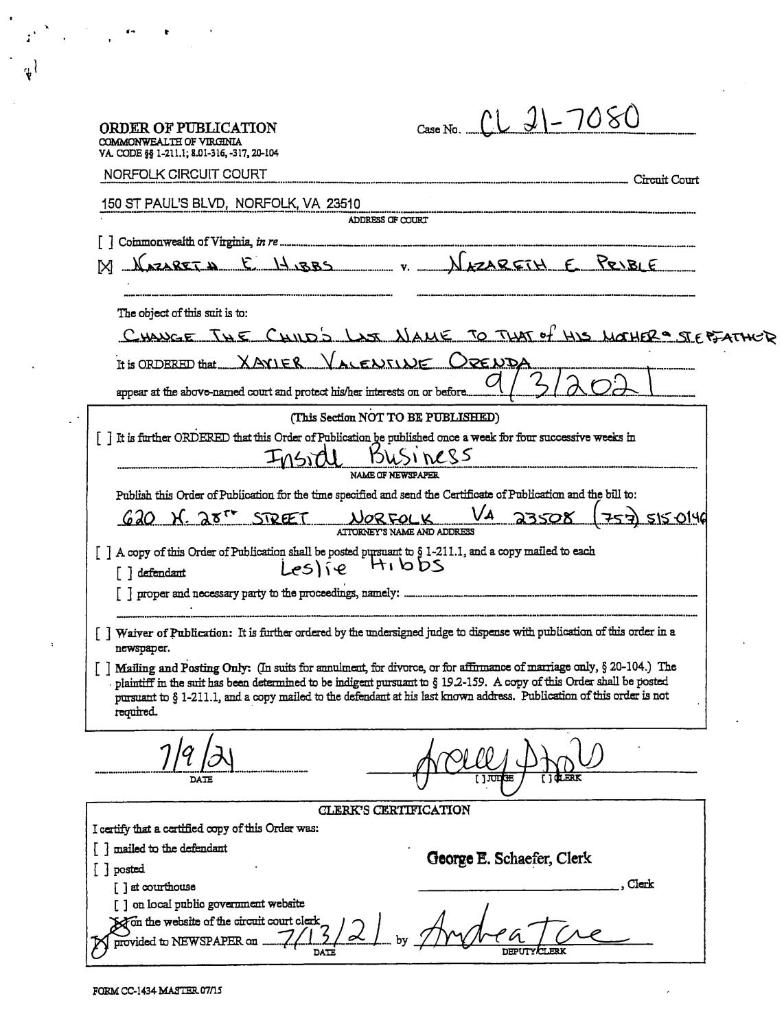 CL21-7080 order of publication
