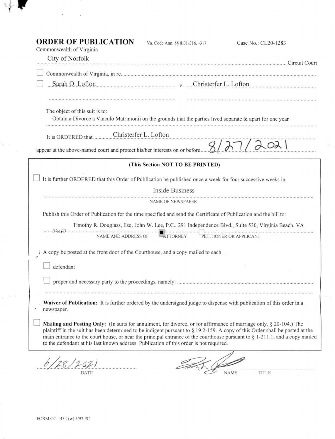 CL20-1283 order of publication