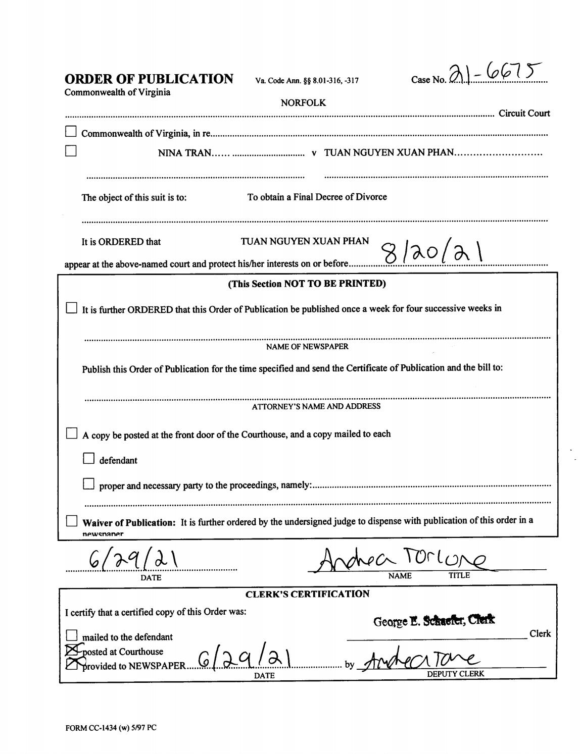 CL21-6675 Order of Publication