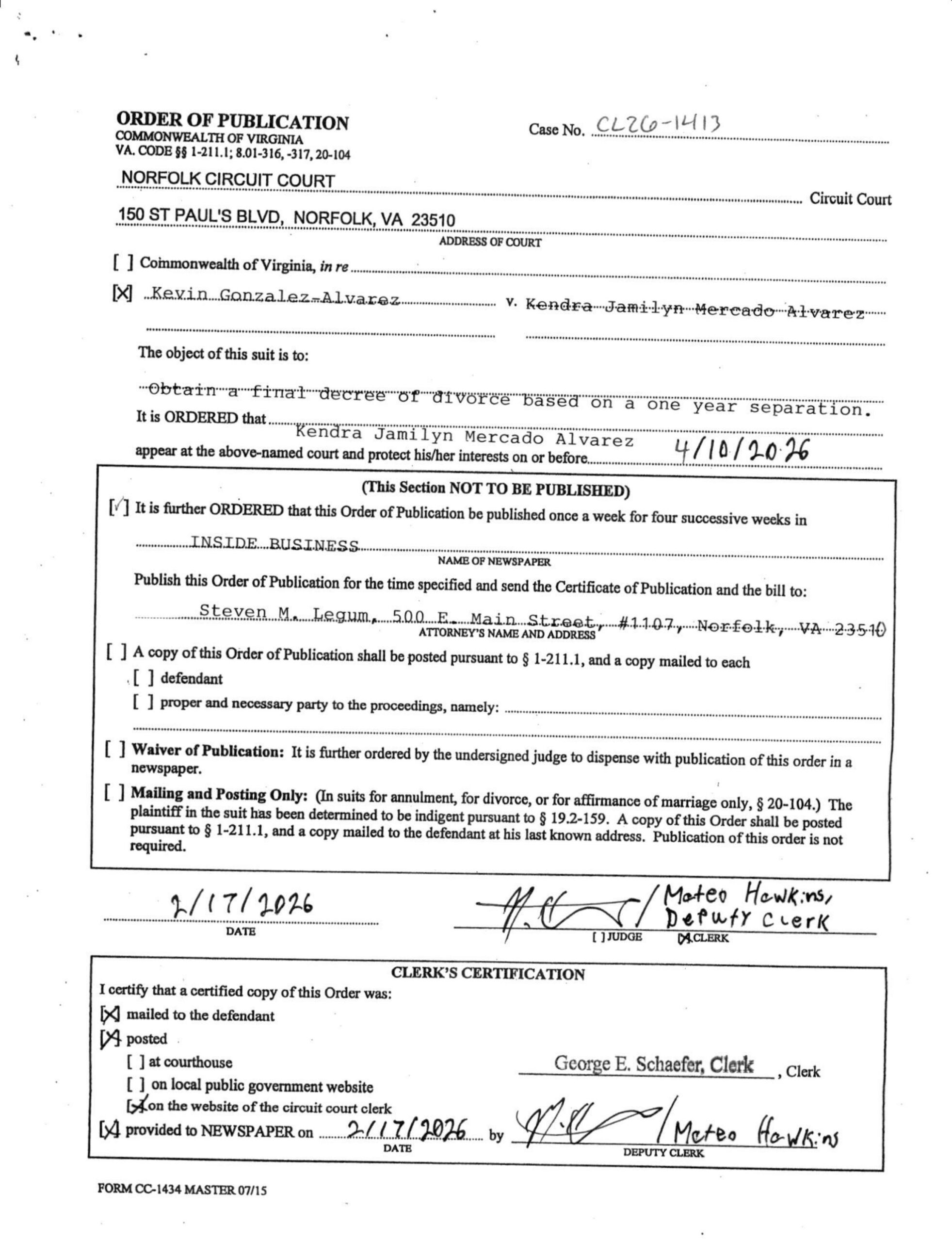 CL26-1413 Order of Publication