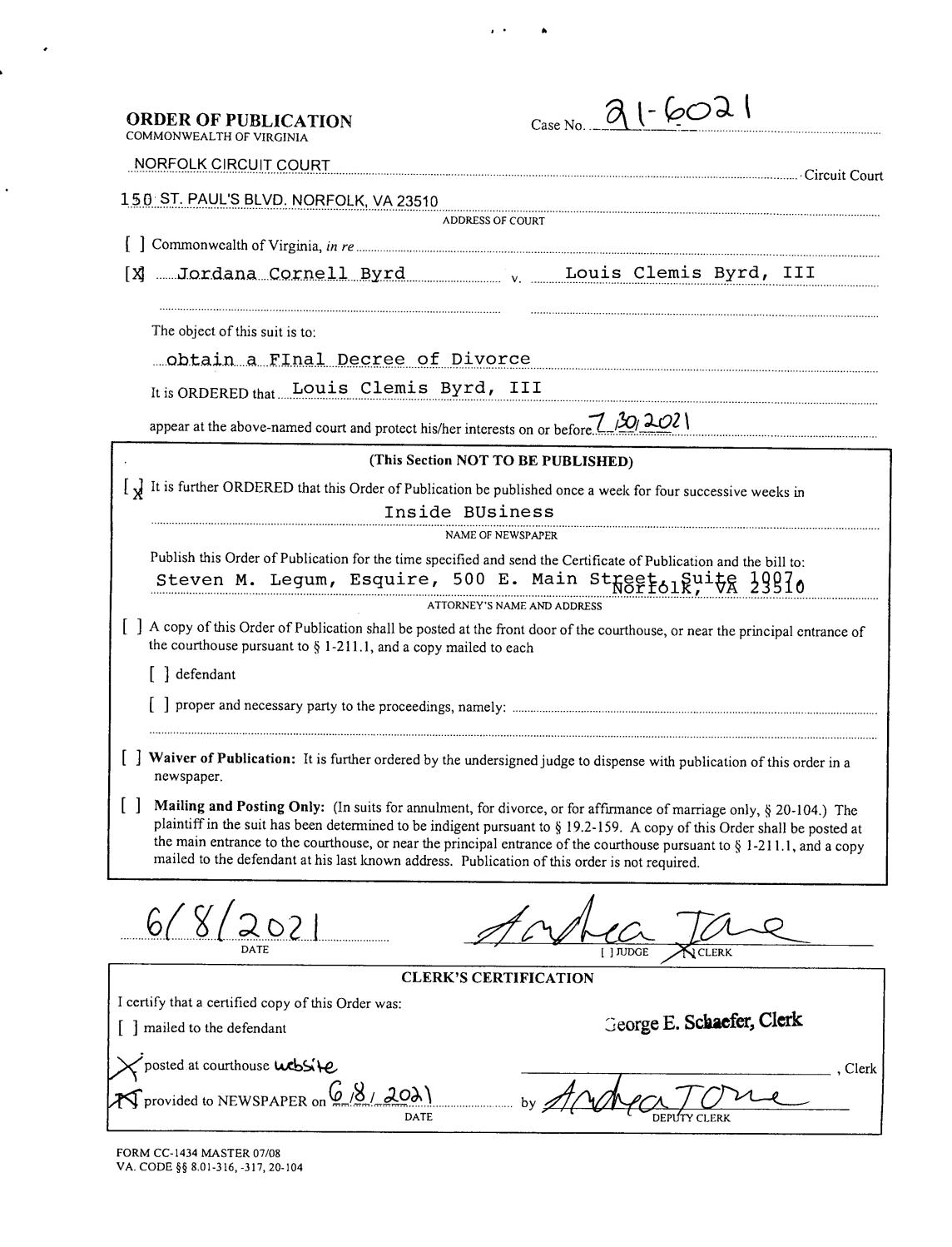 CL21-6021 Order Of Publication