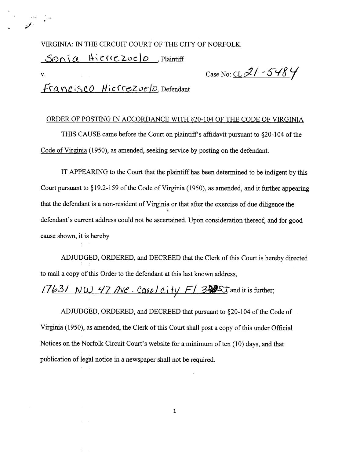 CL21-5484 Order of Posting