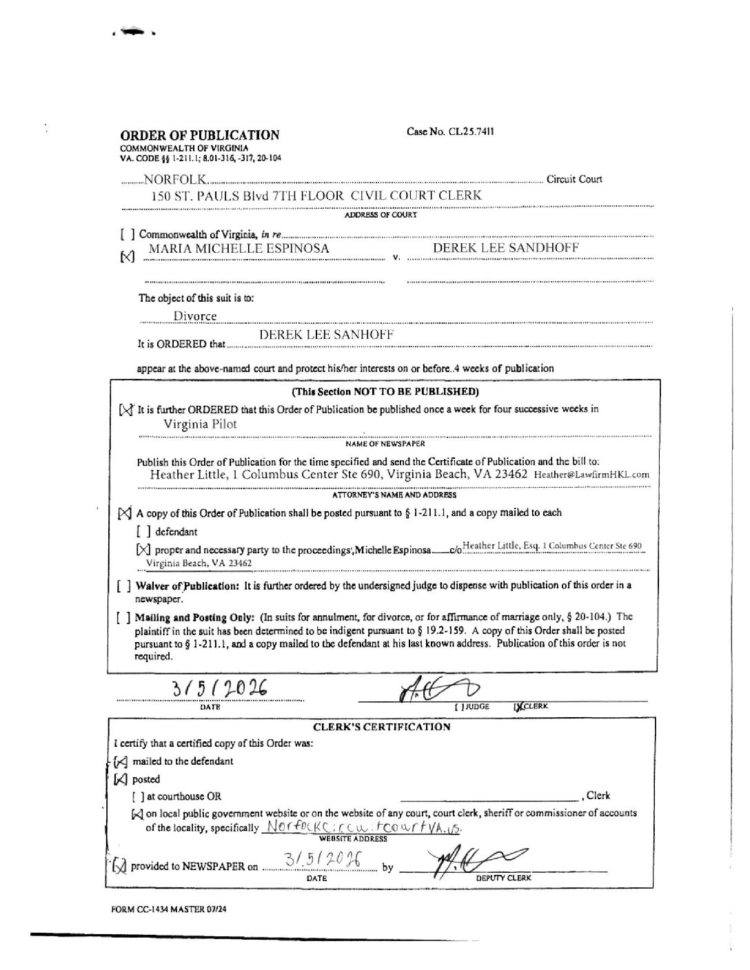 CL25-7411 Order of Publication