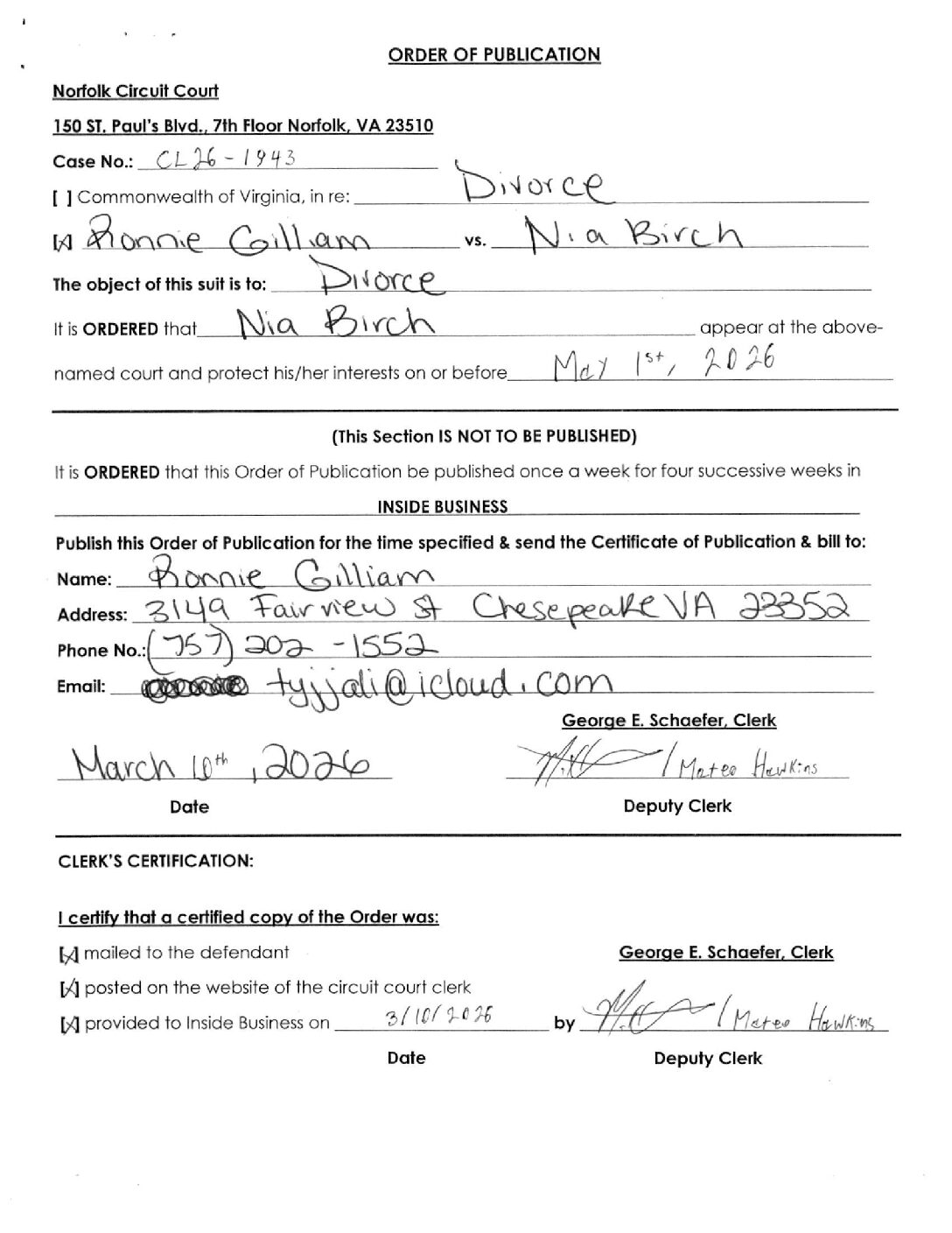 CL26-1943 Order of Publication